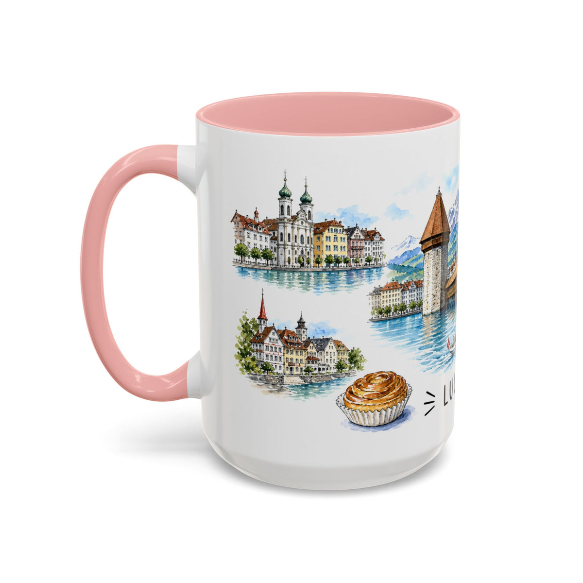 Lucerne Illustrated Travel Mug | City Souvenir Accent Coffee Mug | 11oz 15oz Ceramic Cup