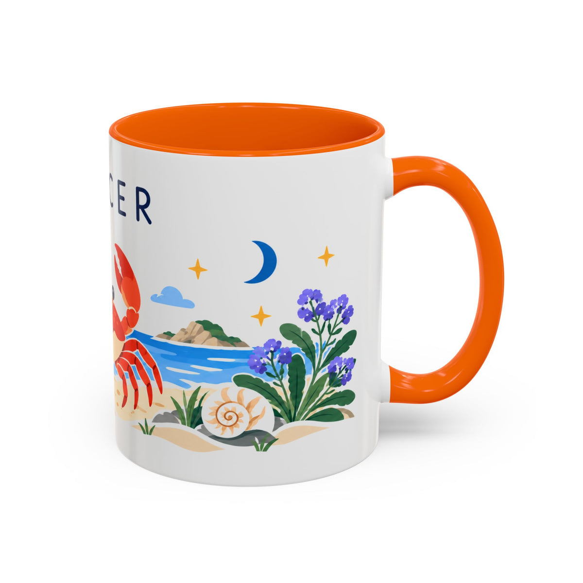 Cancer Zodiac Coffee Mug | Crab and Coastal Design | Astrology Birthday Gift | 11 oz 15 oz Ceramic Accent Mug