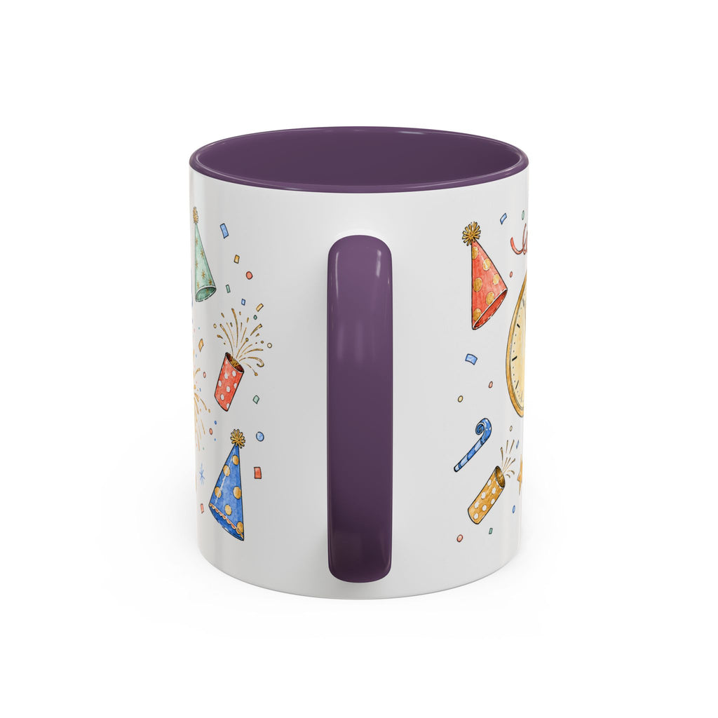 New Year Mug | Midnight Clock Toast Watercolor Celebration Gift | Accent Cup 11oz 15oz