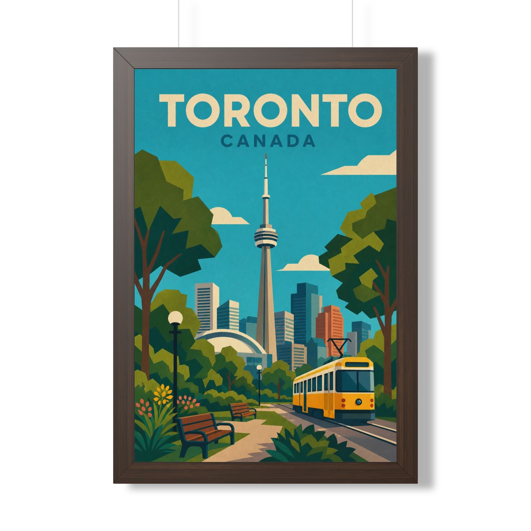 Toronto Streetcar Canada Framed Poster | Vintage Travel Wall Art | Black Walnut White Frame | 16x24 20x30