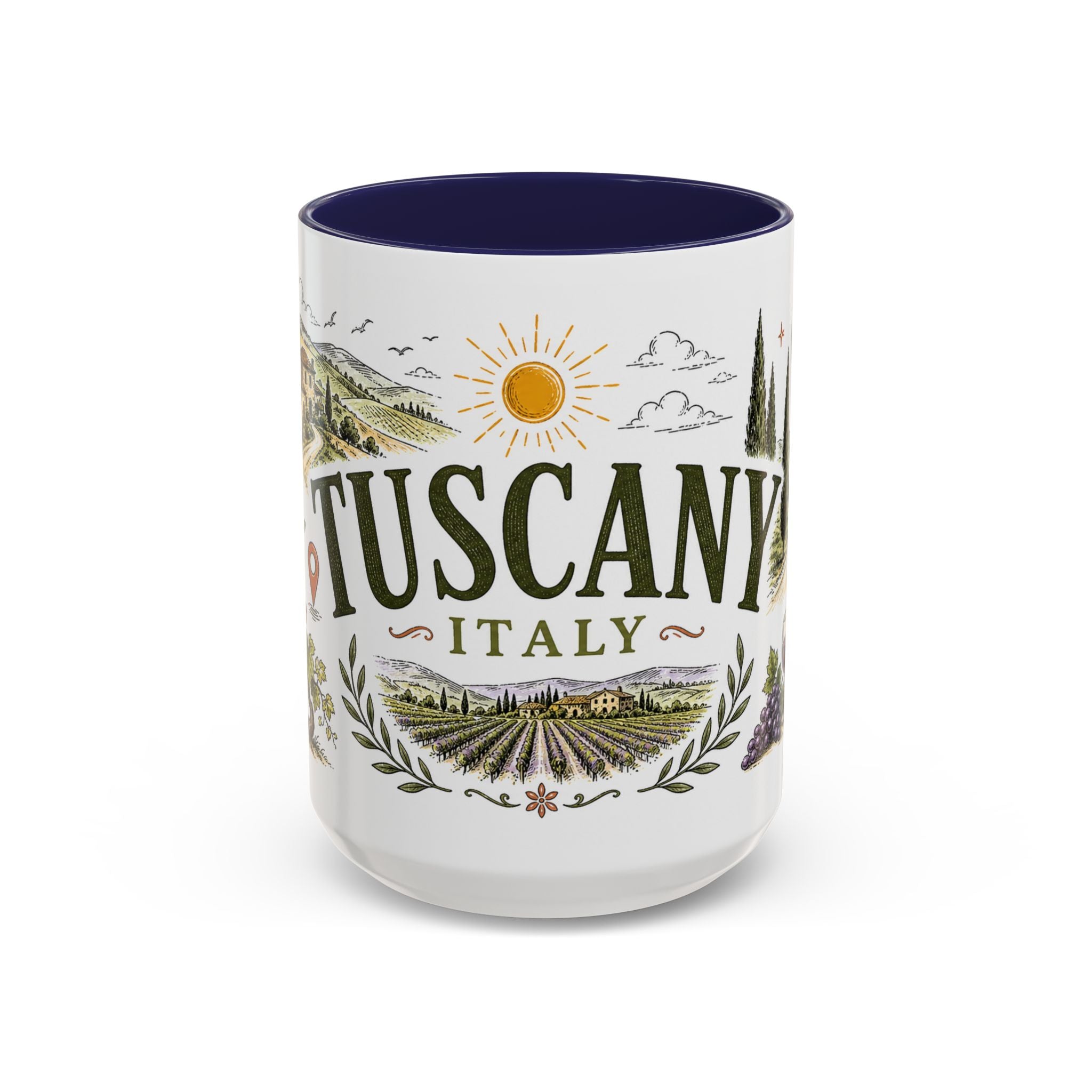 Tuscany Coffee Mug | Travel Destination Souvenir Gift | Accent Color Ceramic 11oz 15oz
