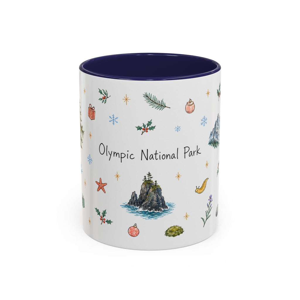 Olympic National Park Christmas Mug | Watercolor Travel Souvenir | Holiday Gift | Accent Ceramic Coffee Cup 11oz 15oz