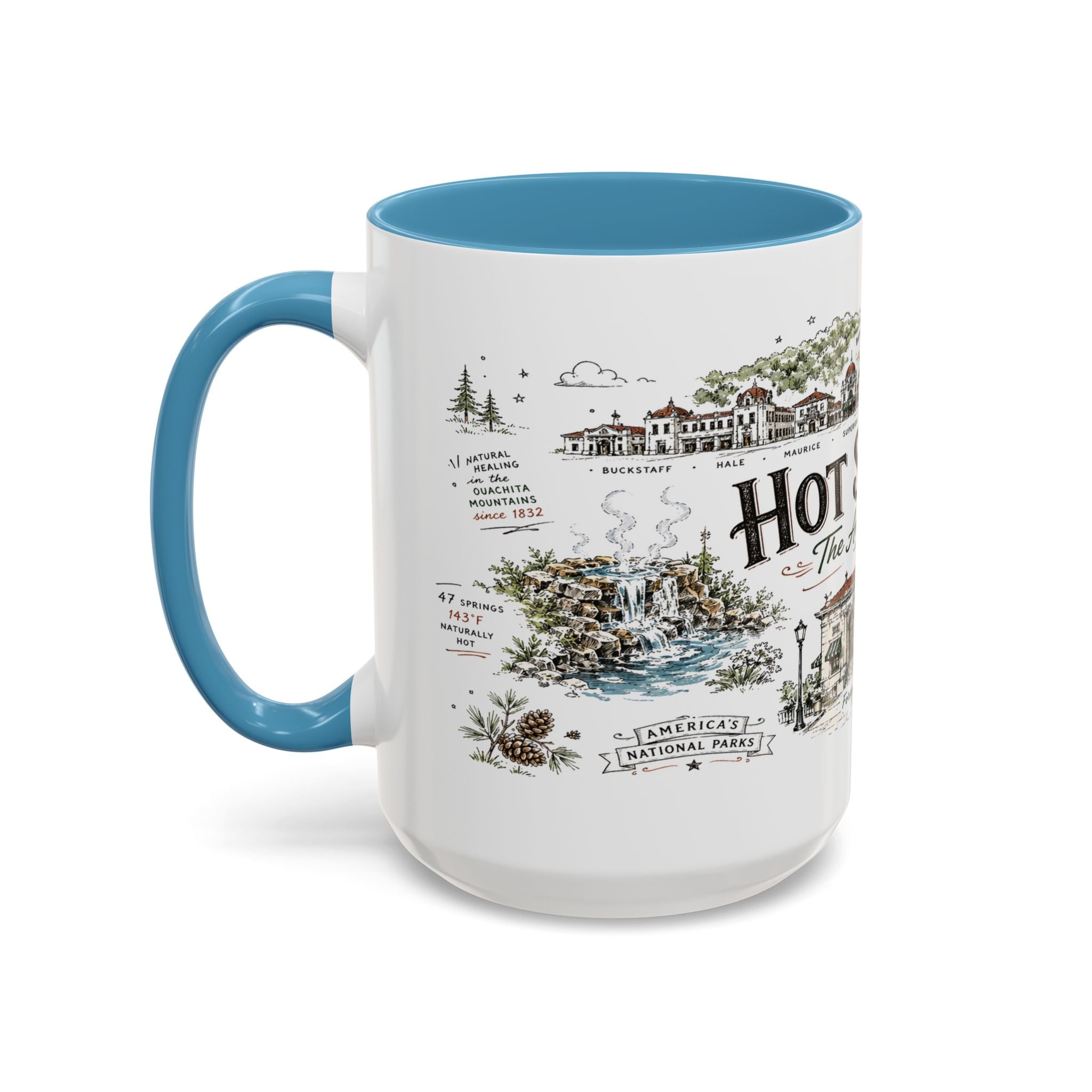 Hot Springs National Park Coffee Mug | Arkansas Thermal Spring Spa Gift | Accent Color Ceramic 11oz 15oz