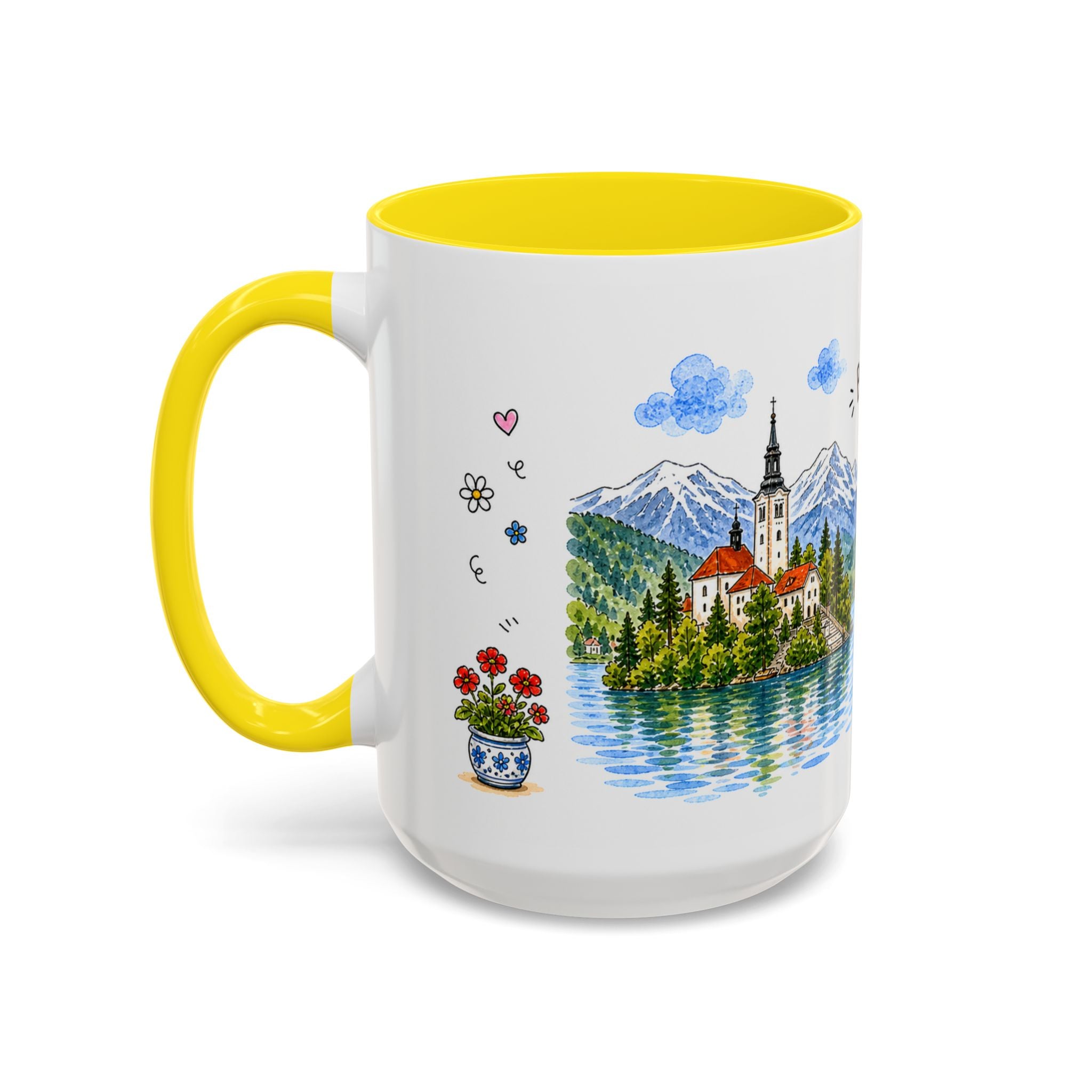 Bled Illustrated Travel Mug | Slovenia Souvenir Accent Coffee Mug | 11oz 15oz Ceramic Cup