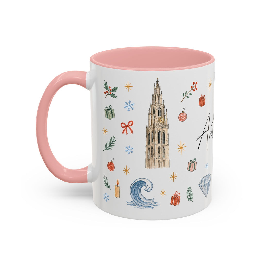 Antwerp Christmas Mug | Watercolor Travel Souvenir | Holiday Gift | Accent Ceramic Coffee Cup 11oz 15oz