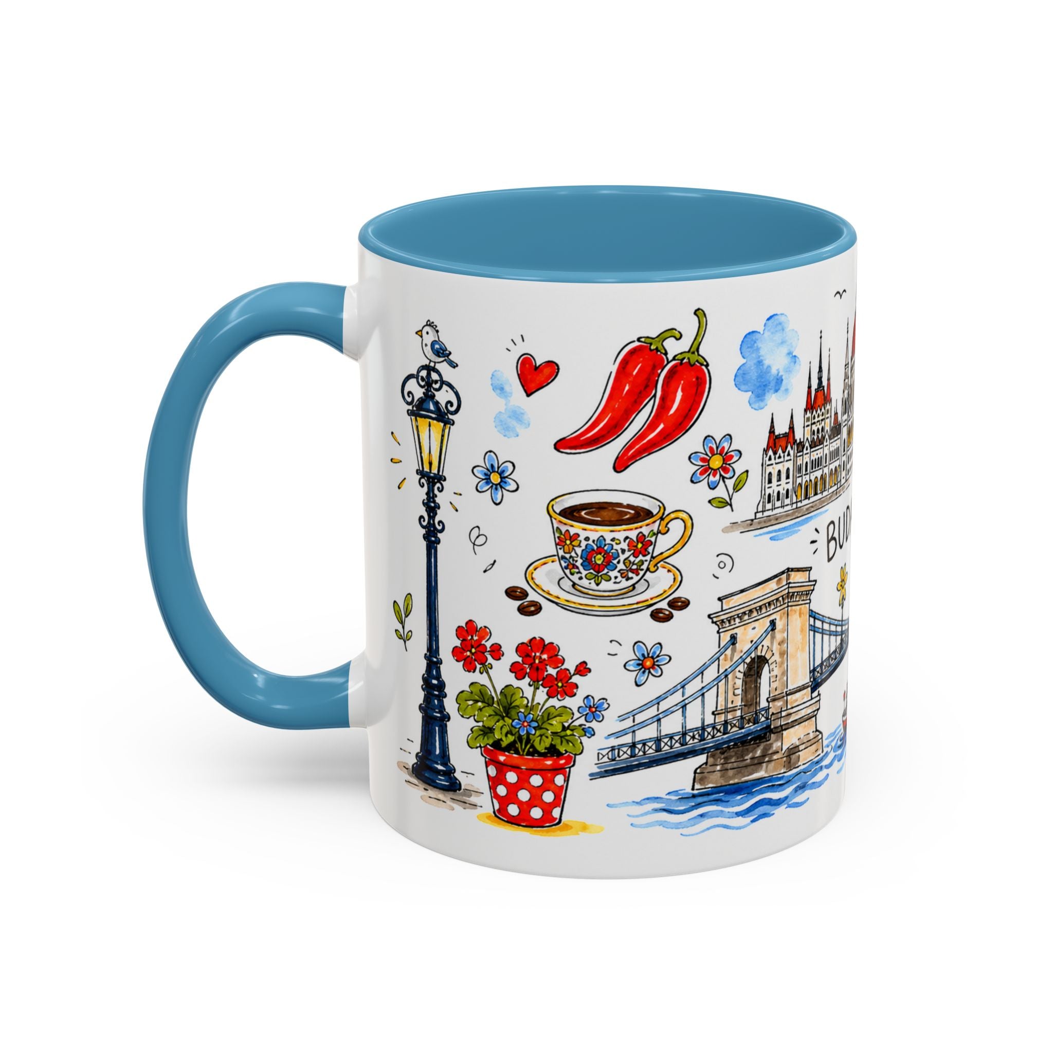 Budapest Travel Mug | European City Souvenir Accent Coffee Mug | 11oz 15oz Ceramic Cup