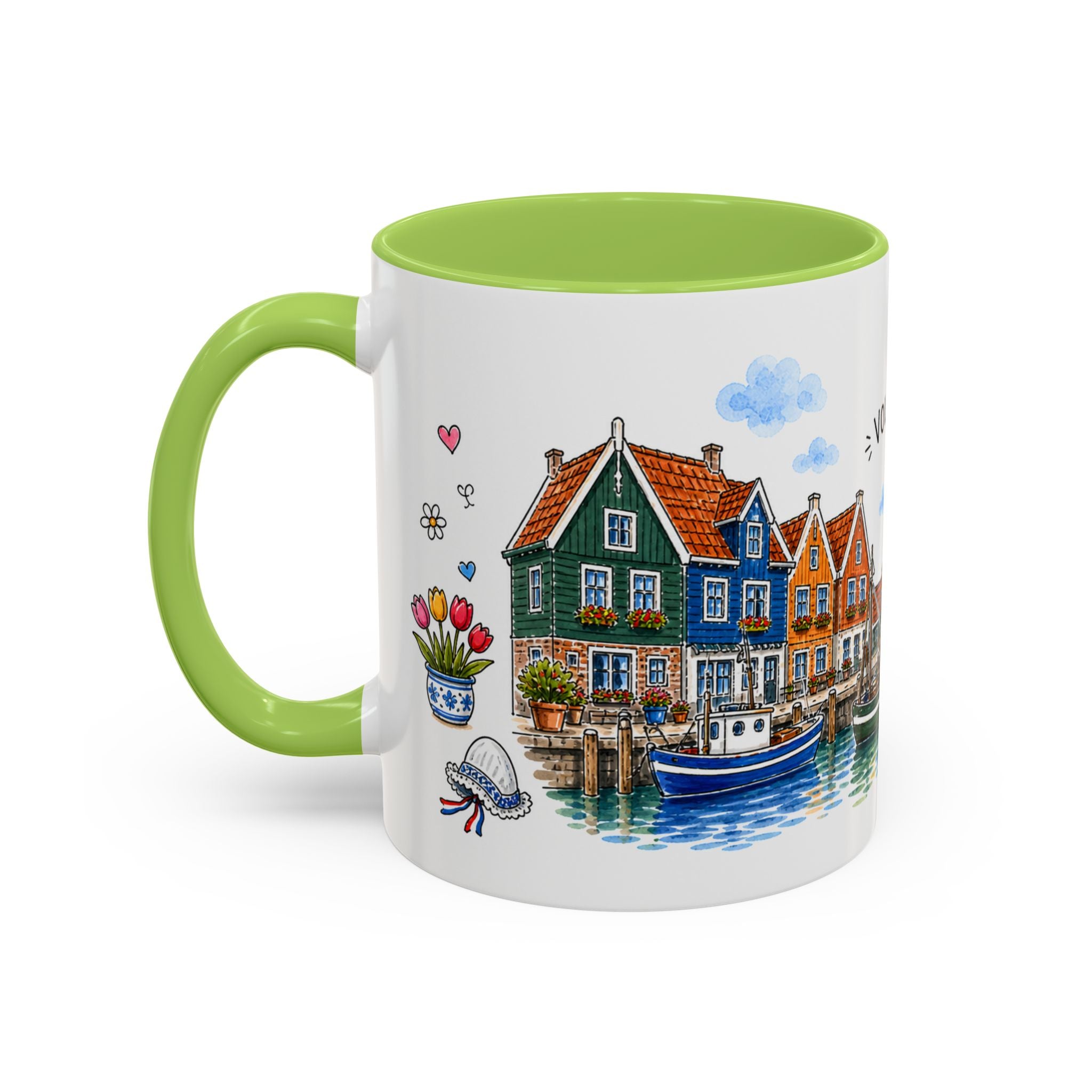 Volendam Illustrated Travel Mug | Netherlands Souvenir Accent Coffee Mug | 11oz 15oz Ceramic Cup