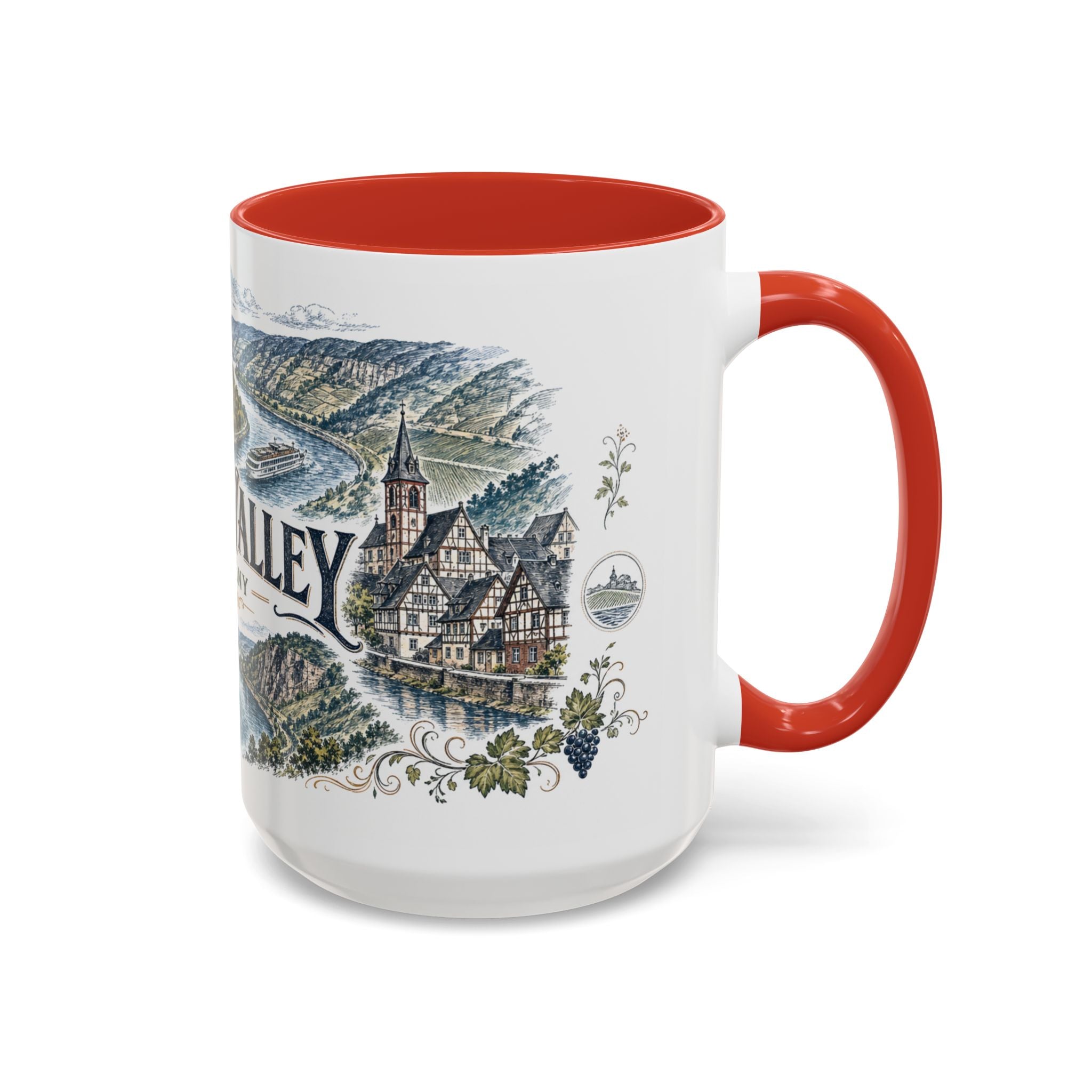 Rhine Valley Mug, Germany Travel Souvenir, Bucket List Gift, Accent Ceramic Coffee Mug 11oz 15oz