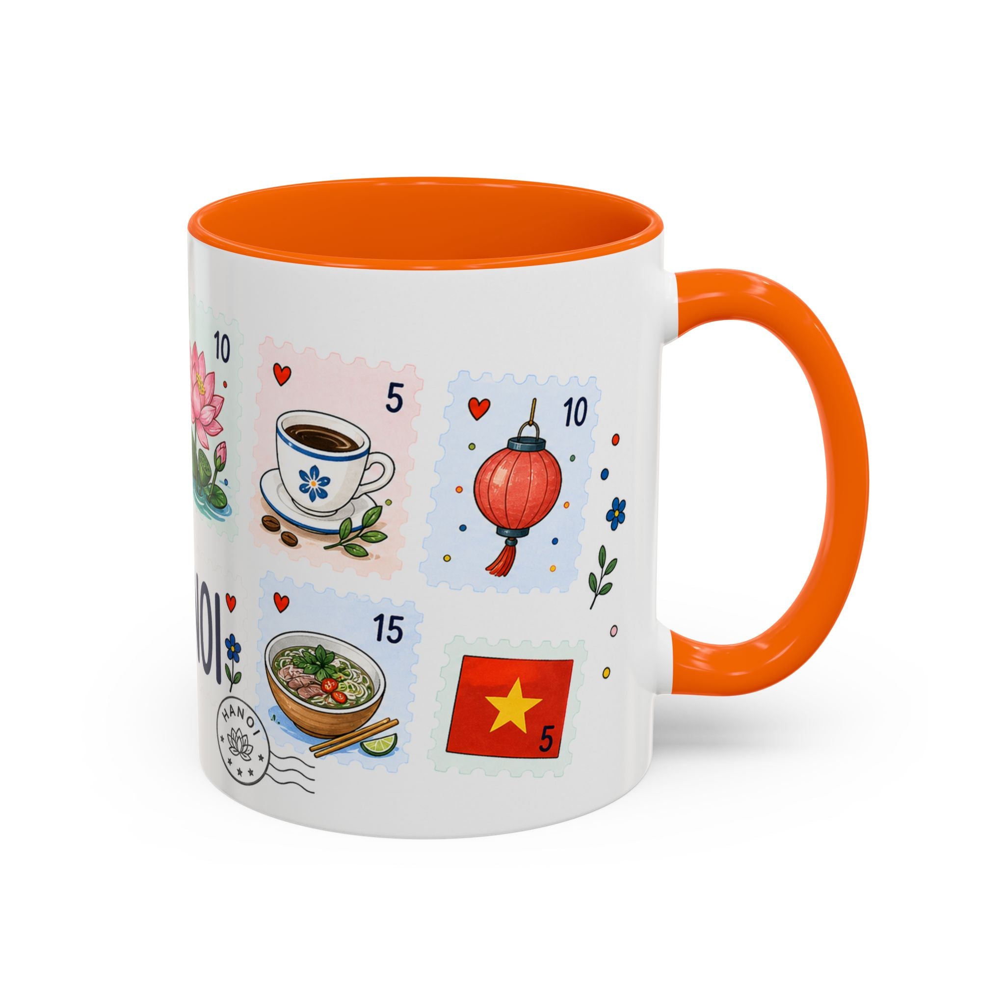 Hanoi Coffee Mug | Postage Stamp Collage Mug | Travel Souvenir Accent Cup 11oz 15oz