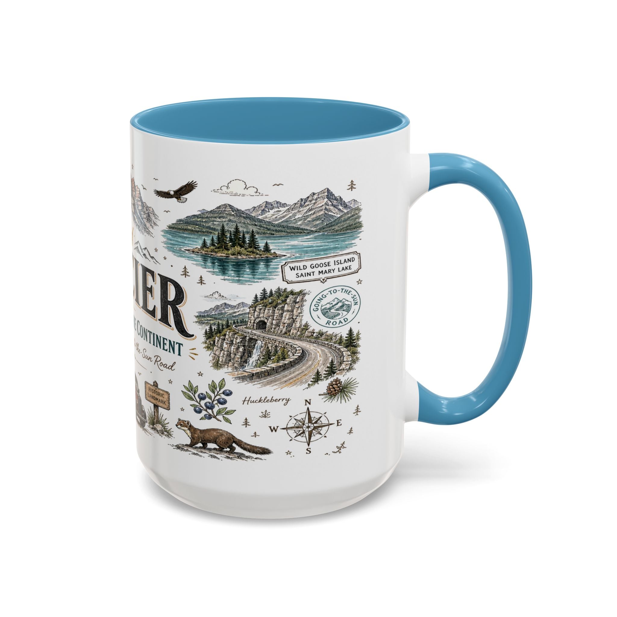 Glacier Coffee Mug | National Park Hiking Montana Gift | Accent Color Ceramic 11oz 15oz