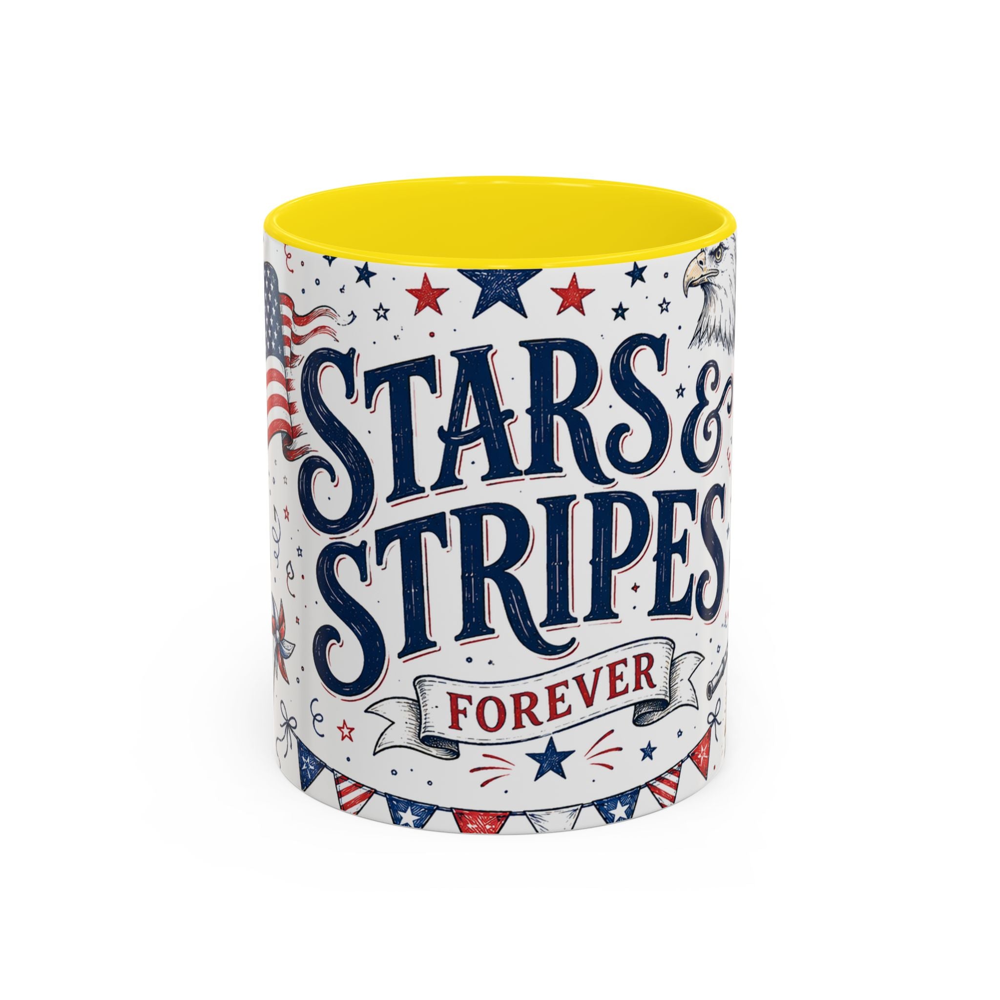 Stars and Stripes Forever Coffee Mug | Patriotic 4th of July Gift | Accent Color Ceramic 11oz 15oz