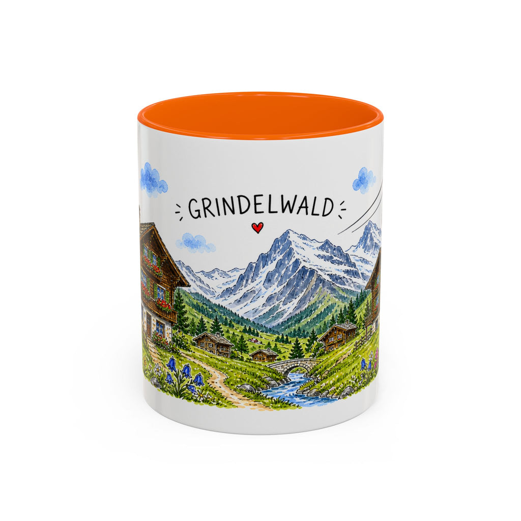 Grindelwald Illustrated Travel Mug | Switzerland Souvenir Accent Coffee Mug | 11oz 15oz Ceramic Cup
