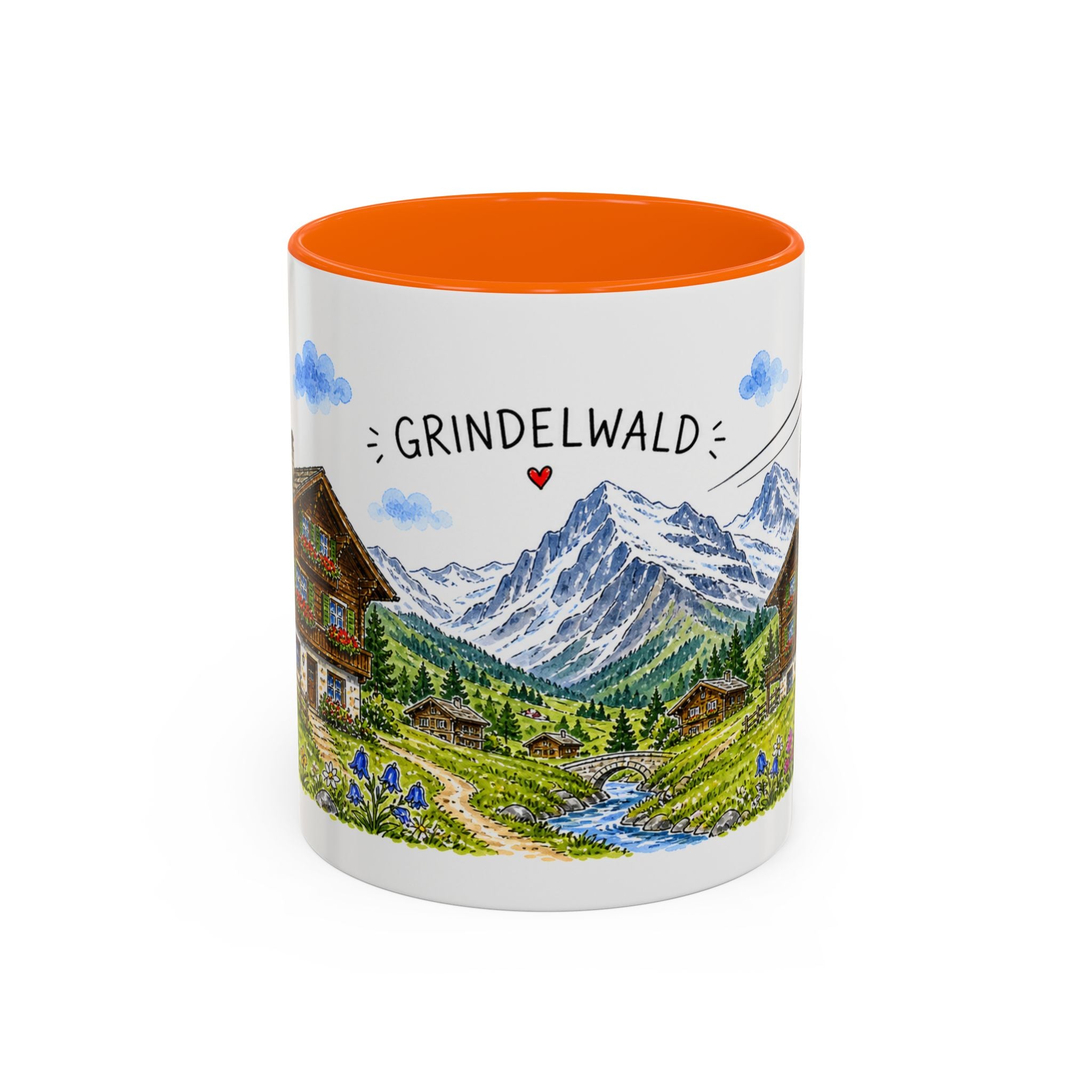 Grindelwald Illustrated Travel Mug | Switzerland Souvenir Accent Coffee Mug | 11oz 15oz Ceramic Cup