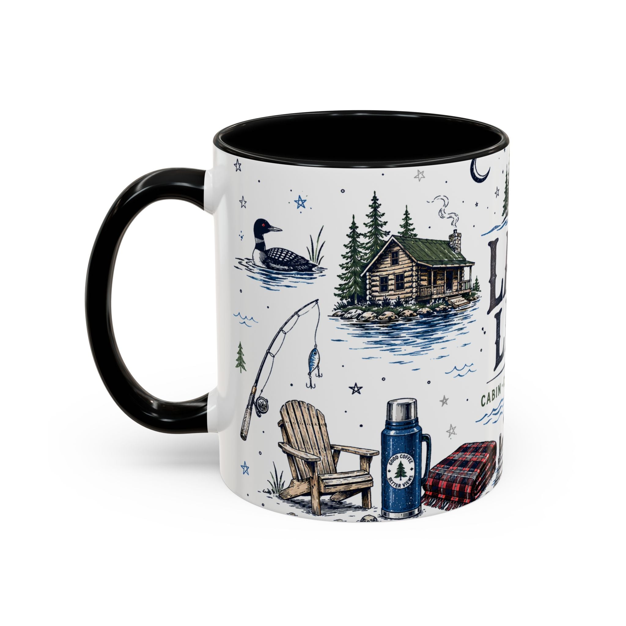 Cabin Country Lake Life Coffee Mug | Canada Cottage Gift | Accent Color Ceramic 11oz 15oz