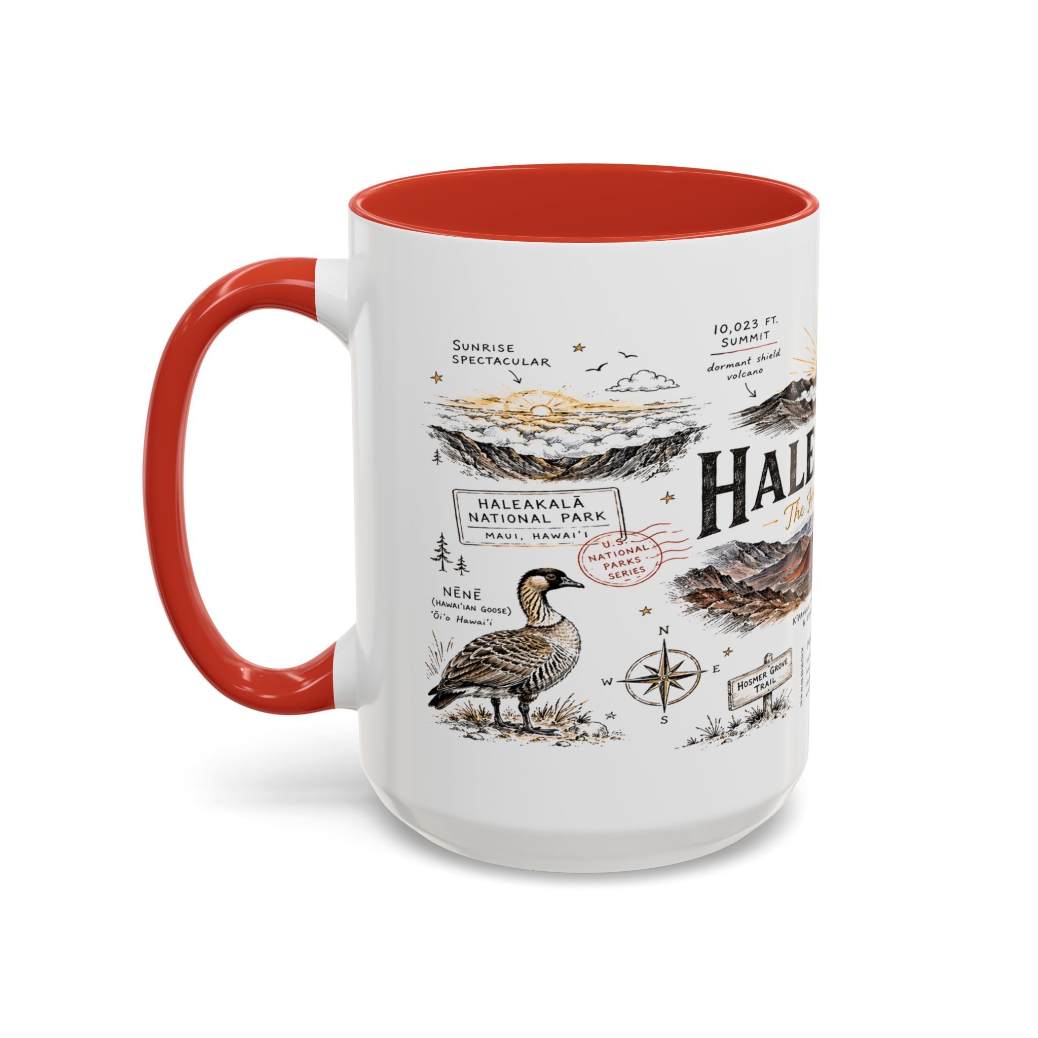 Haleakala National Park Coffee Mug | Hawaii Maui Sunrise Crater Gift | Accent Color Ceramic 11oz 15oz