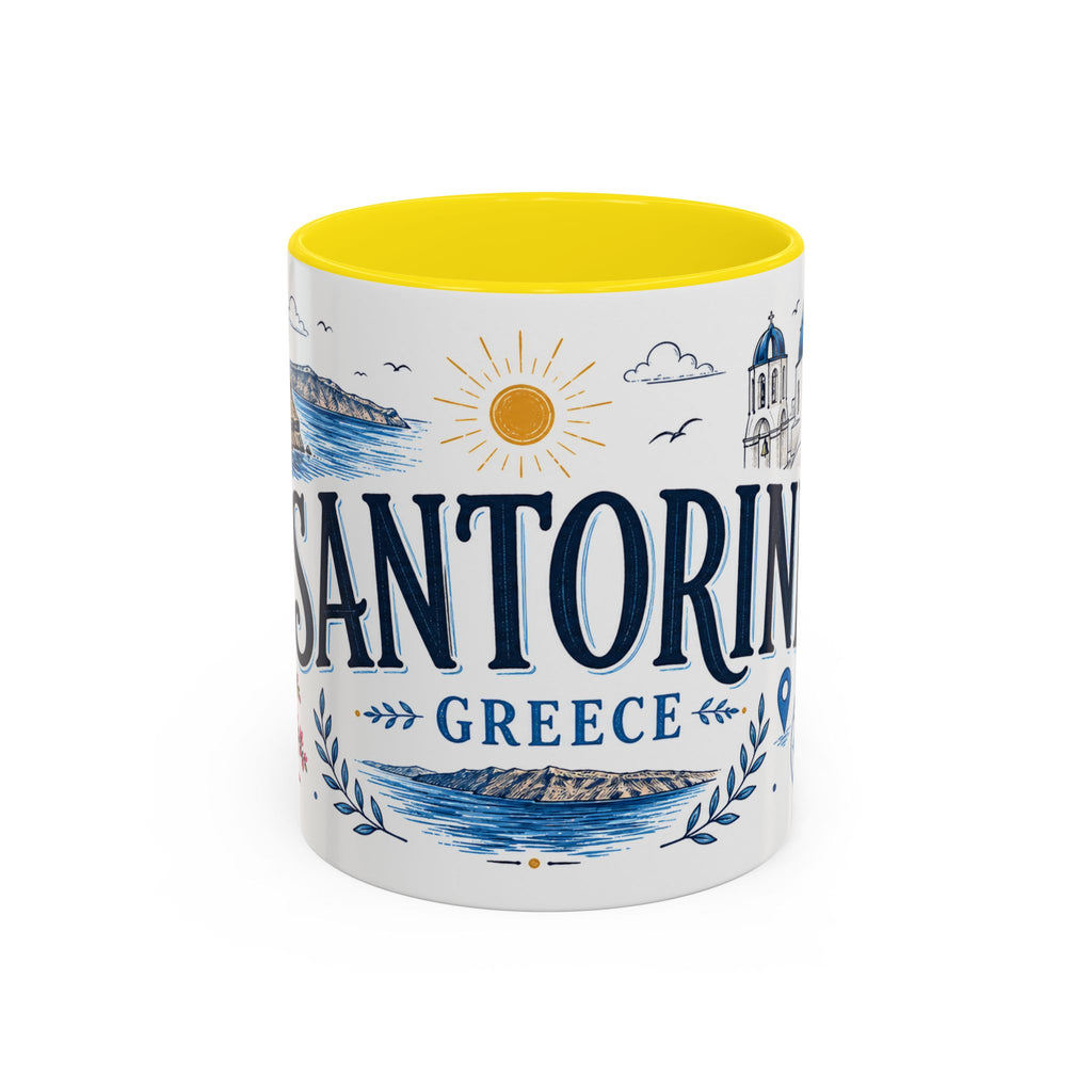 Santorini Coffee Mug | Travel Destination Souvenir Gift | Accent Color Ceramic 11oz 15oz