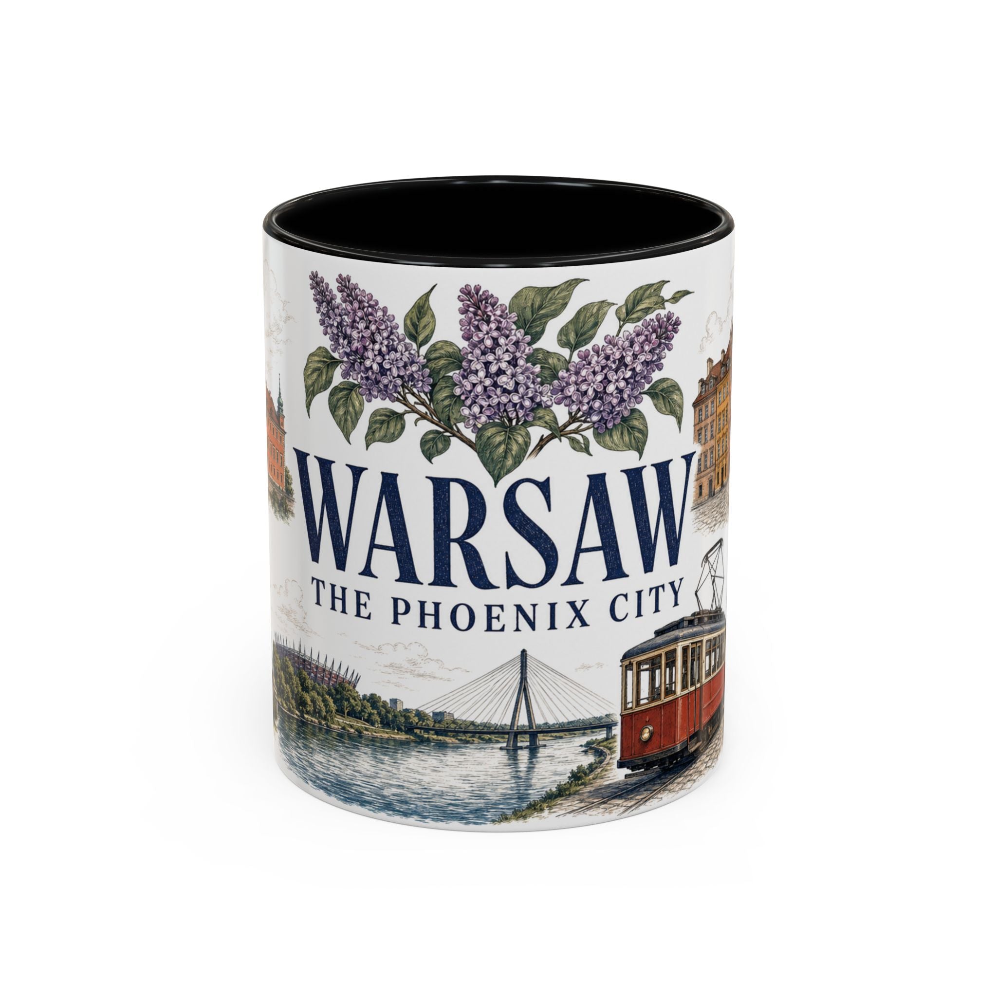 Warsaw Coffee Mug | Poland Travel Souvenir | Vintage Illustrated City Gift | 11 oz 15 oz Accent Mug