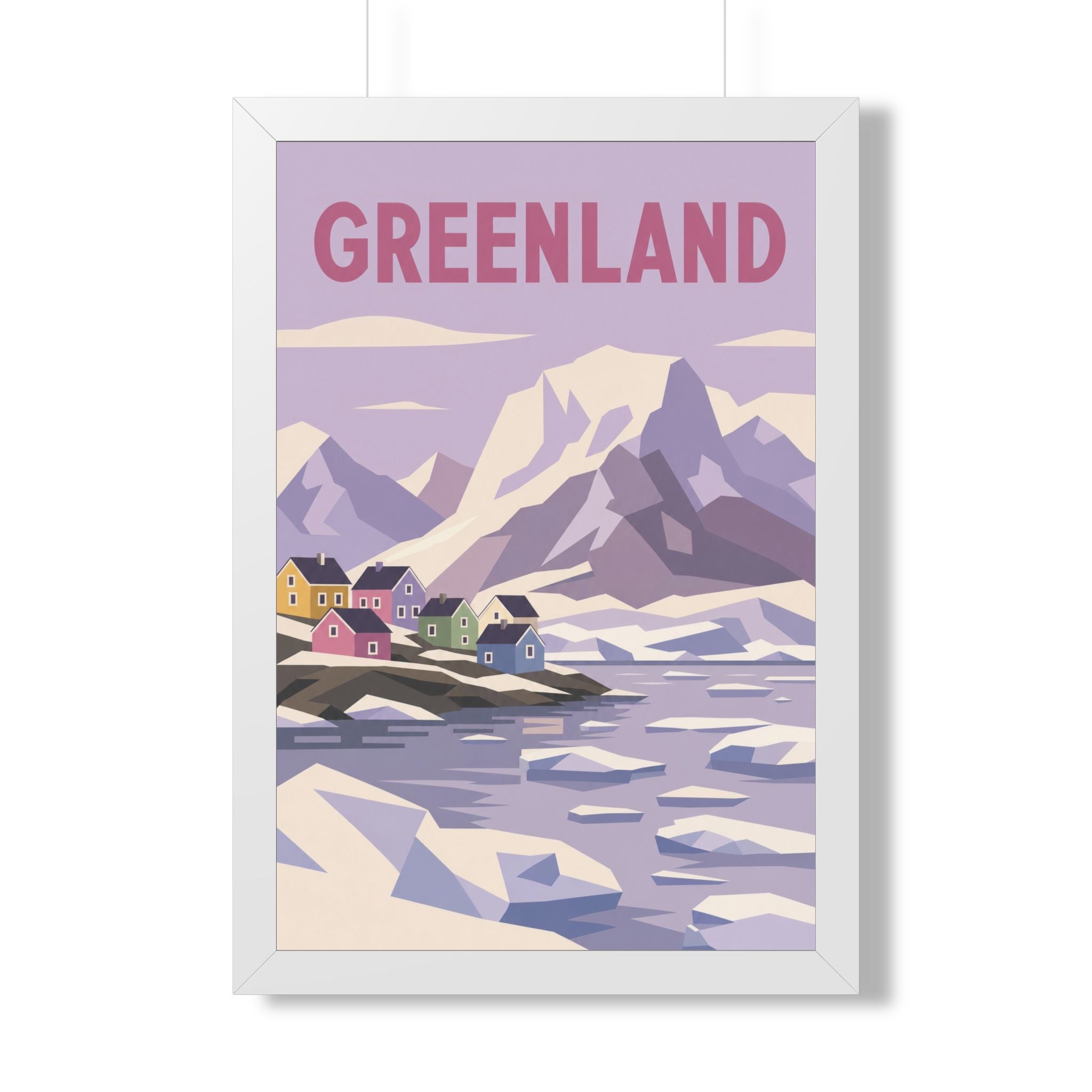 Greenland Village Greenland Framed Poster | Vintage Travel Wall Art | Black Walnut White Frame | 16x24 20x30