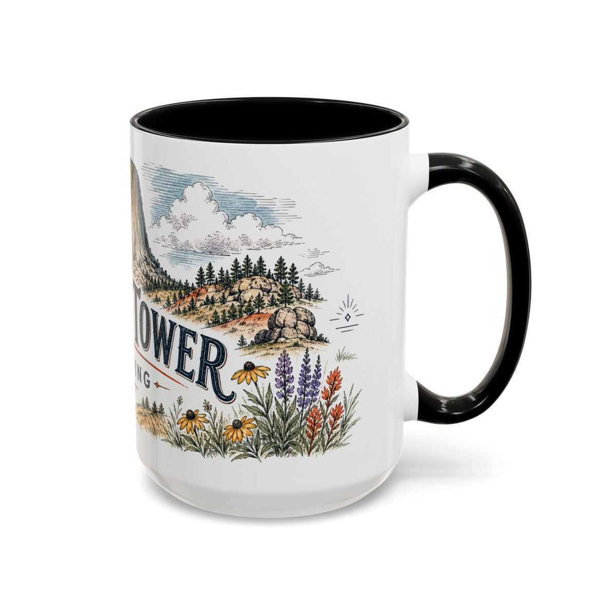 Devils Tower Mug, Wyoming Travel Souvenir, Bucket List Gift, Accent Ceramic Coffee Mug 11oz 15oz