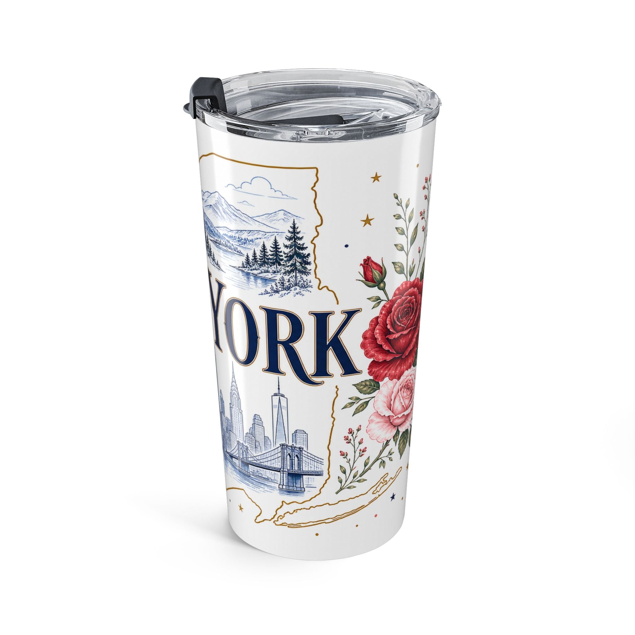 New York State Flower 20oz Tumbler | New York Botanical Gift | Insulated Stainless Steel Travel Cup