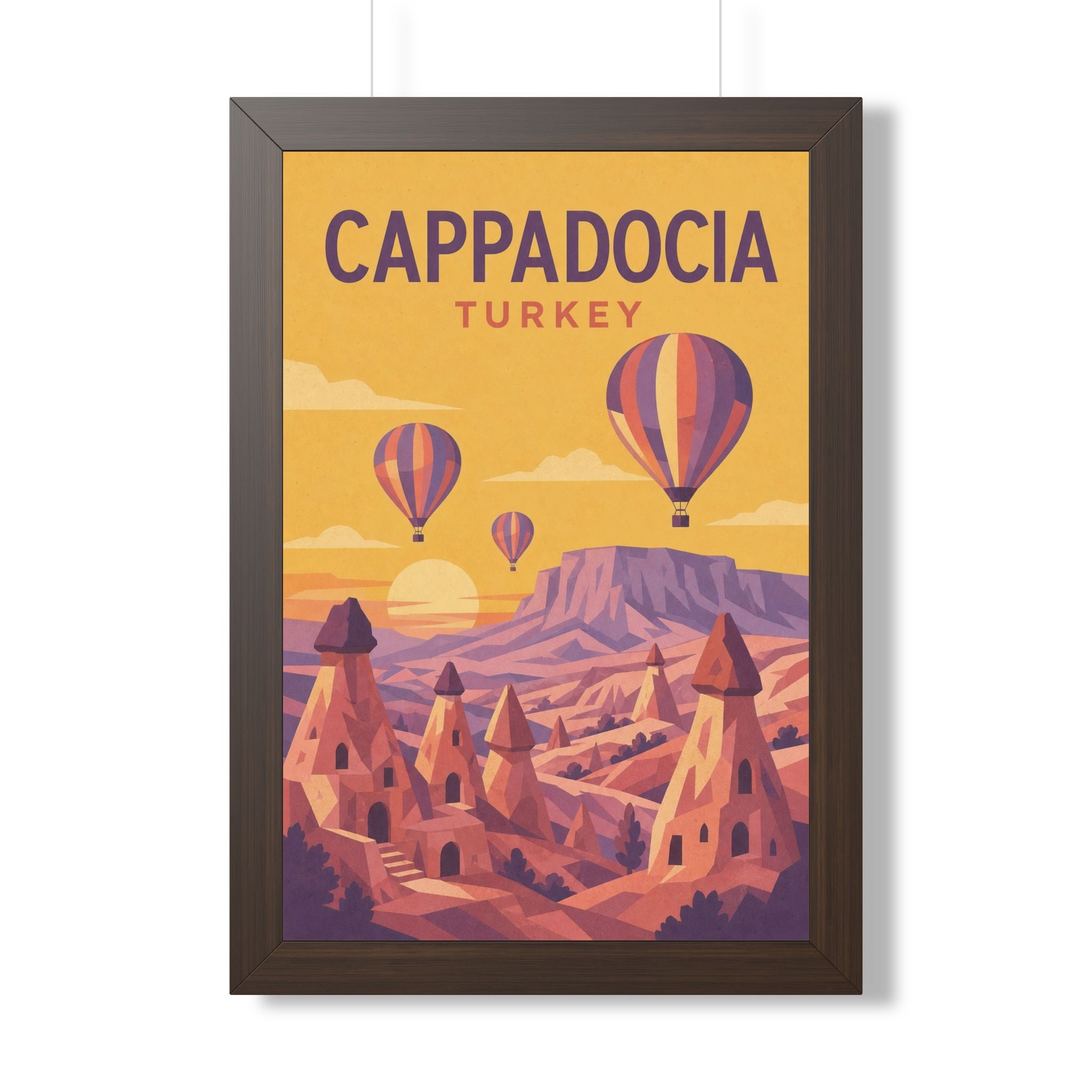 Cappadocia Turkey Framed Poster | Vintage Travel Wall Art | Black Walnut White Frame | 16x24 20x30