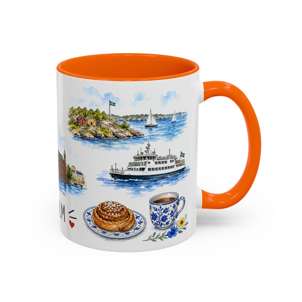 Stockholm Illustrated Travel Mug | City Souvenir Accent Coffee Mug | 11oz 15oz Ceramic Cup