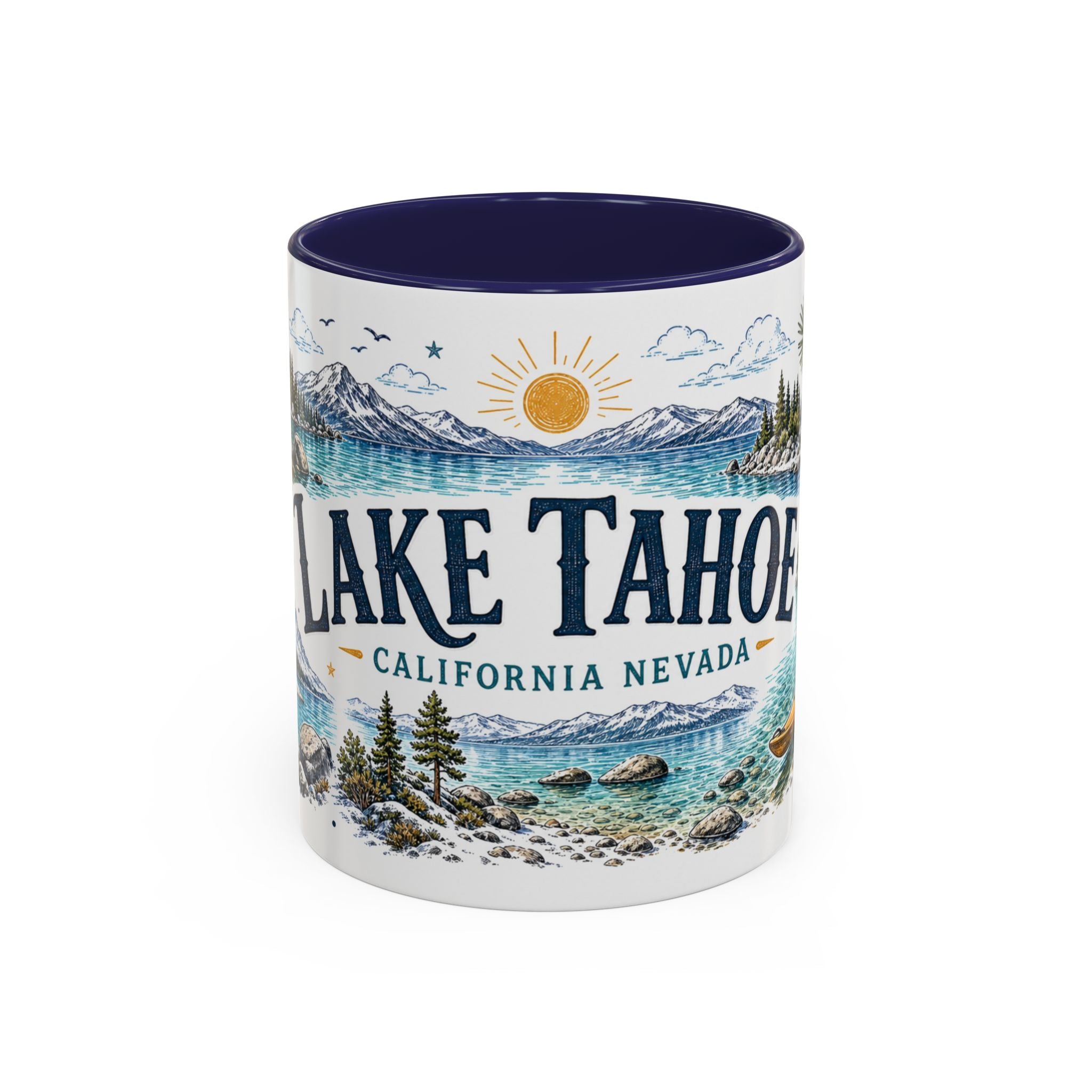 Lake Tahoe Mug, California Nevada Travel Souvenir, Bucket List Gift, Accent Ceramic Coffee Mug 11oz 15oz