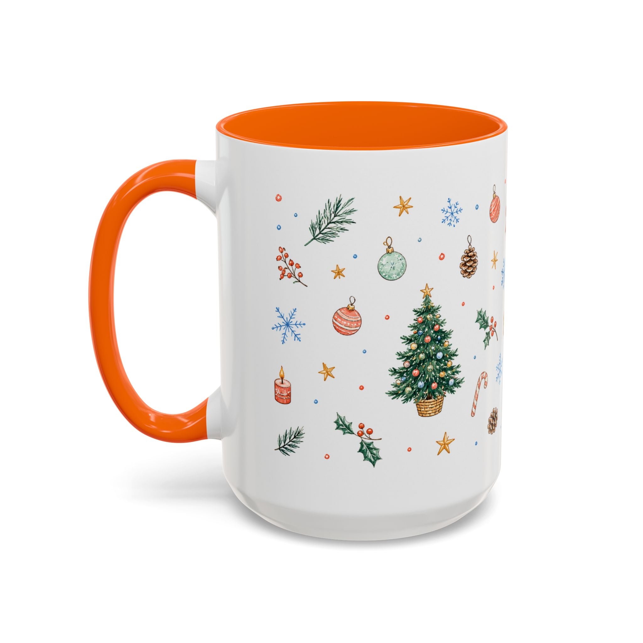 Christmas Mug | Watercolor Tree Gifts Wreath Holiday Cup | Accent Coffee Mug 11oz 15oz