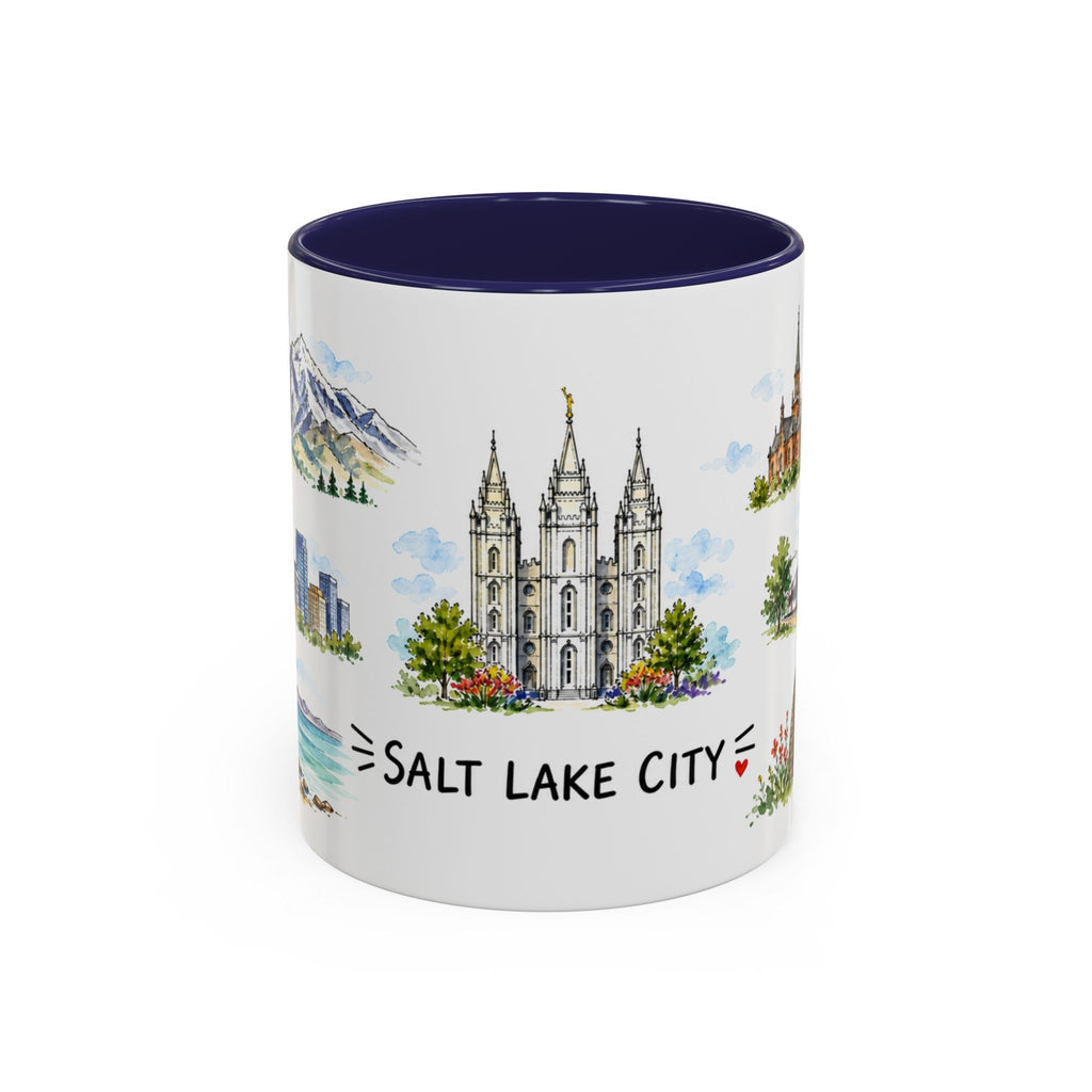 Salt Lake City Illustrated Travel Mug | City Souvenir Accent Coffee Mug | 11oz 15oz Ceramic Cup