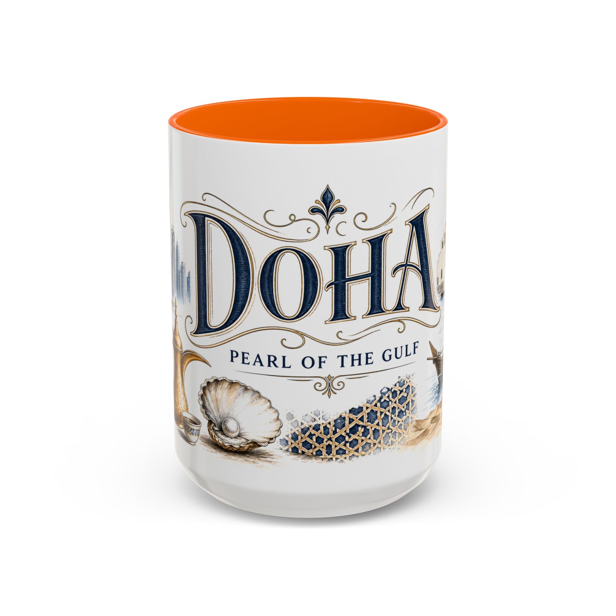 Doha Coffee Mug | Qatar Travel Souvenir | Vintage Illustrated City Gift | 11 oz 15 oz Accent Mug