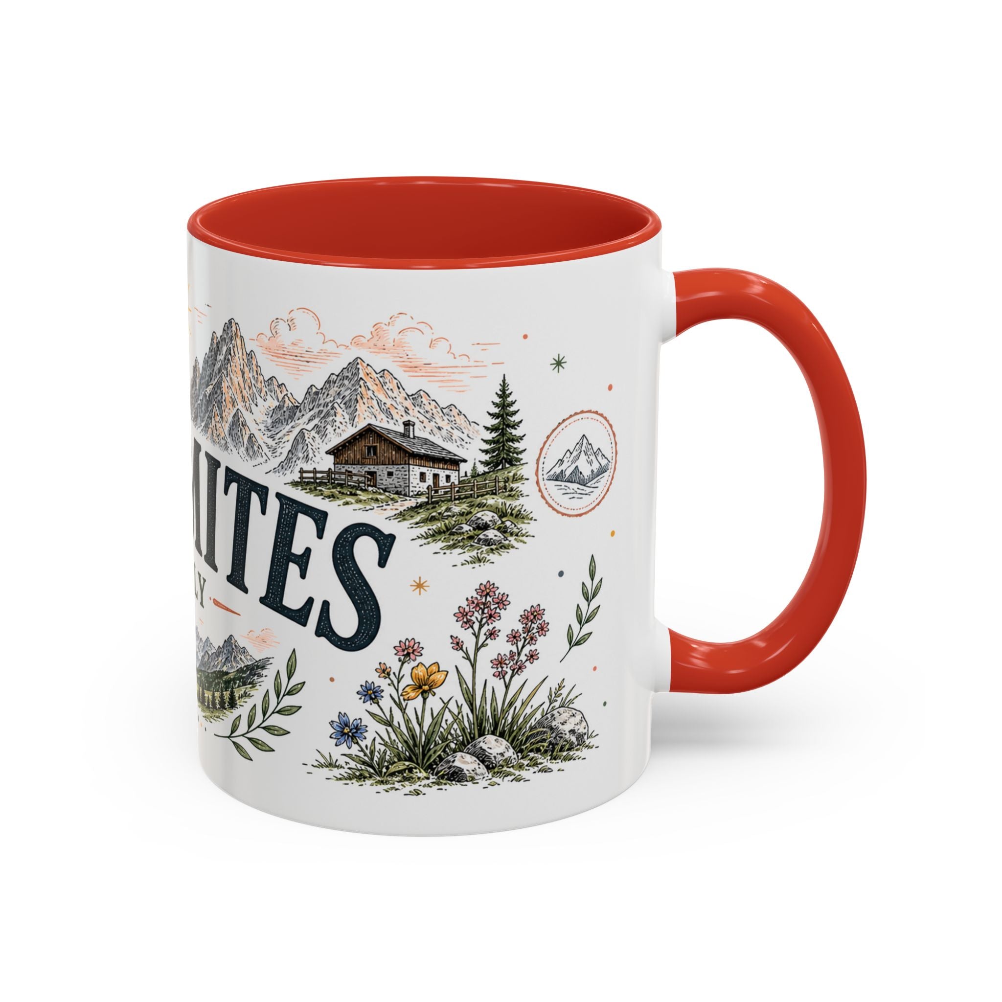 Dolomites Coffee Mug | Travel Destination Souvenir Gift | Accent Color Ceramic 11oz 15oz