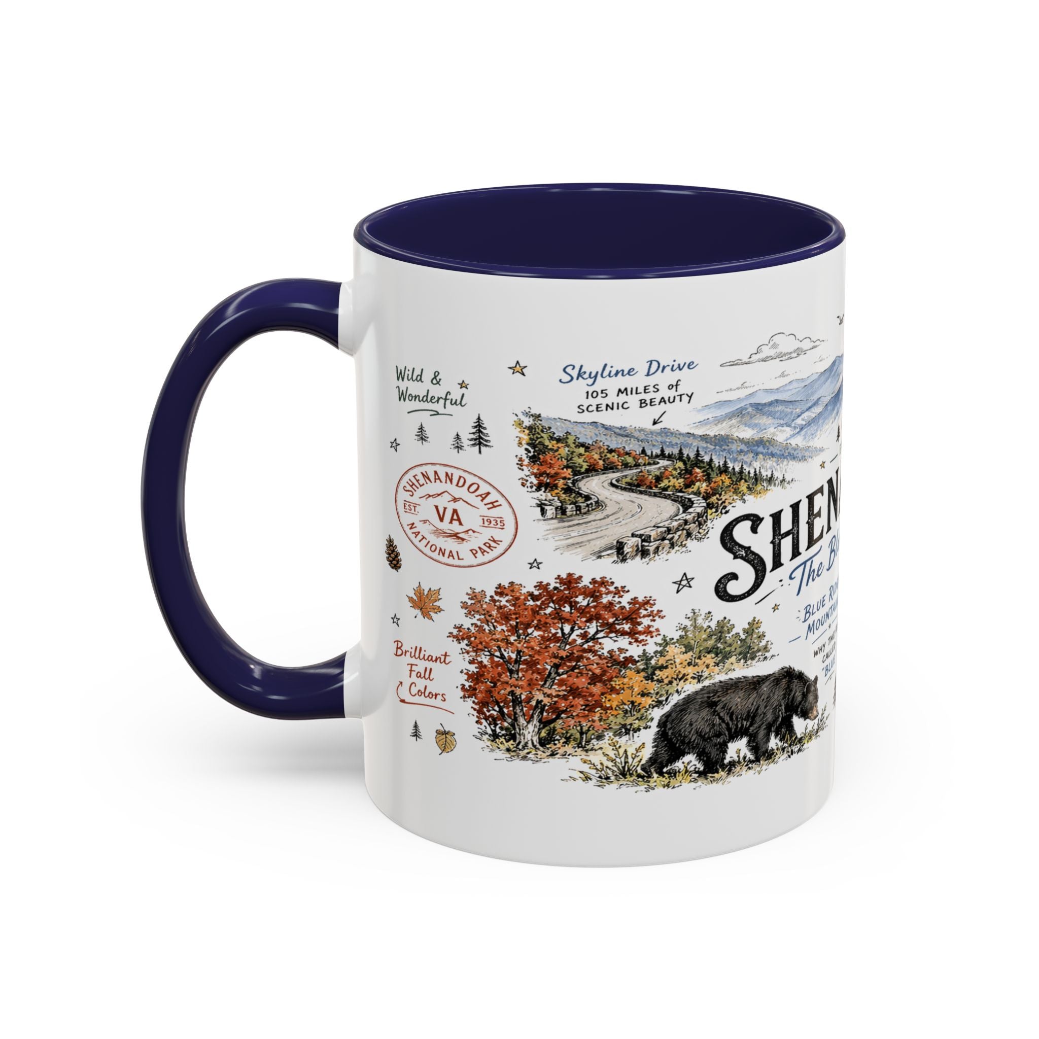 Shenandoah National Park Coffee Mug | Virginia Blue Ridge Hiking Autumn Gift | Accent Color Ceramic 11oz 15oz