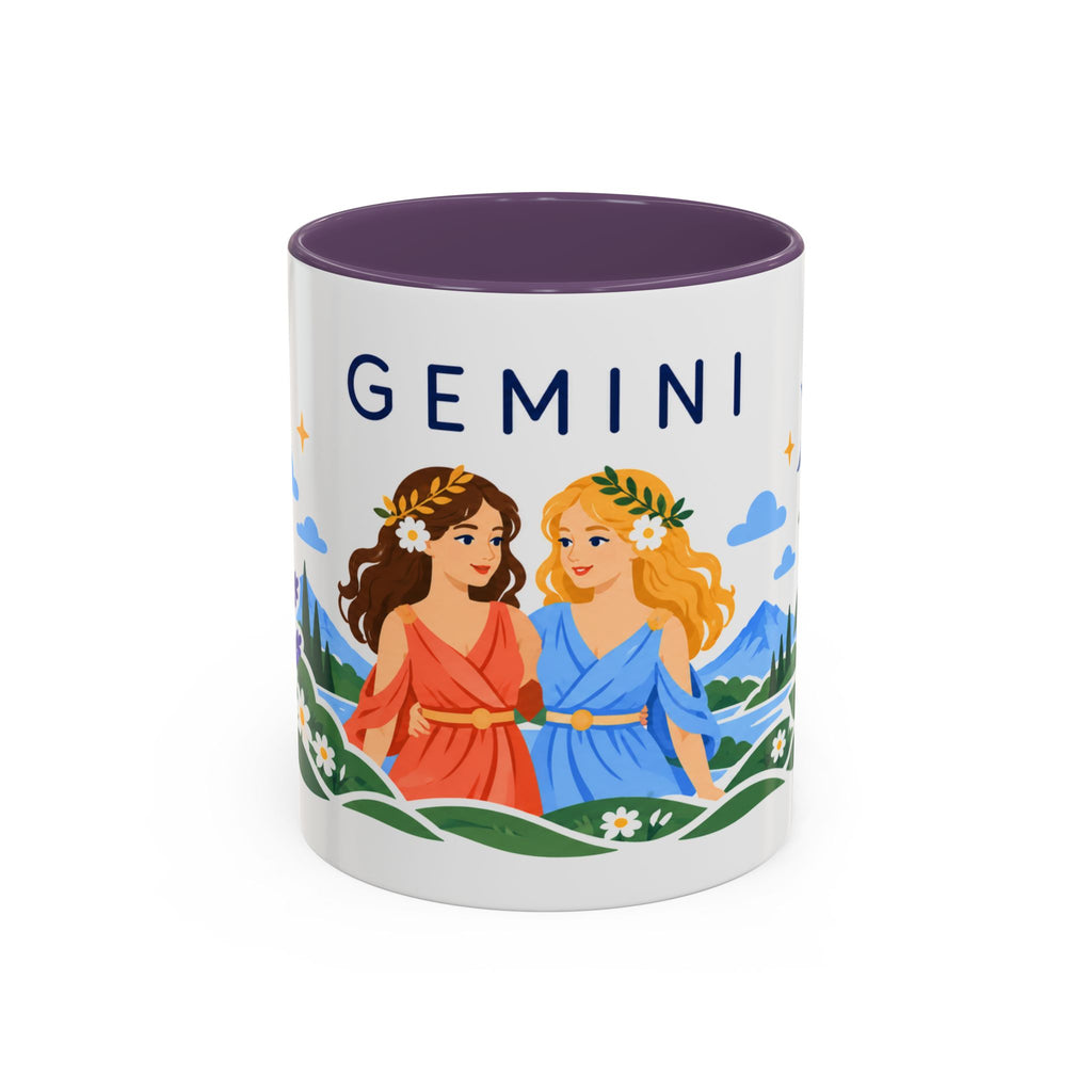 Gemini Zodiac Coffee Mug | Twins and Floral Design | Astrology Birthday Gift | 11 oz 15 oz Ceramic Accent Mug