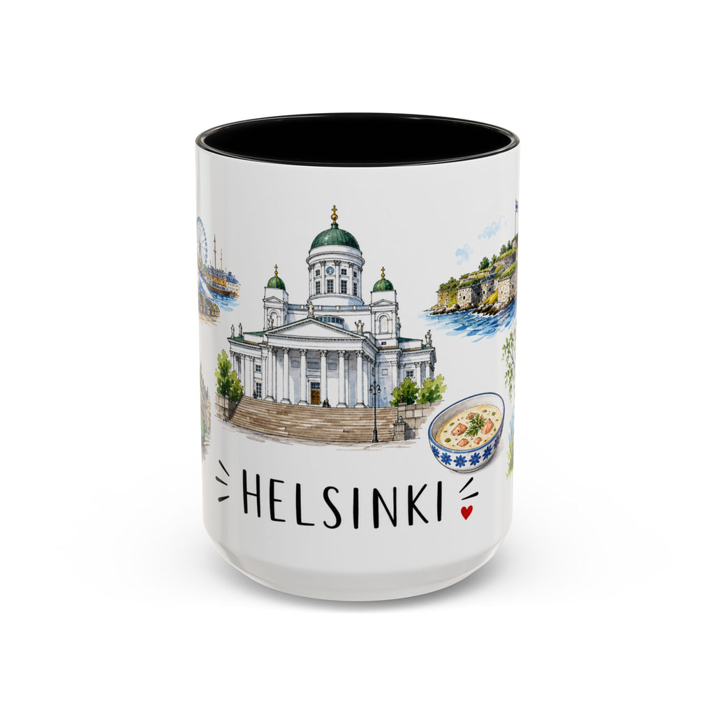 Helsinki Illustrated Travel Mug | City Souvenir Accent Coffee Mug | 11oz 15oz Ceramic Cup