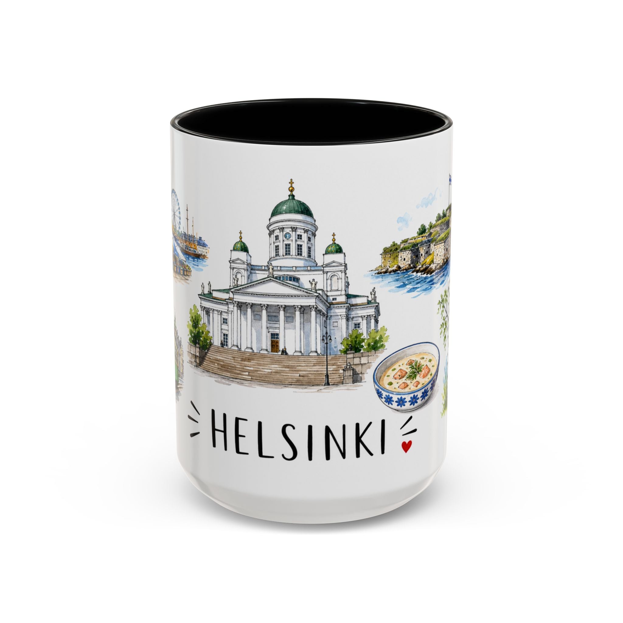 Helsinki Illustrated Travel Mug | City Souvenir Accent Coffee Mug | 11oz 15oz Ceramic Cup