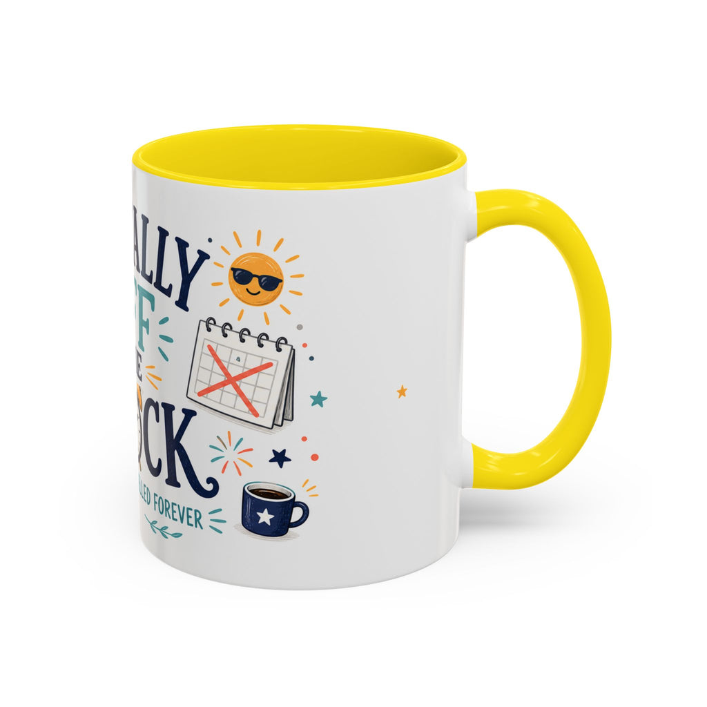 Officially Off The Clock Coffee Mug | Funny Retirement Gift | Accent Color Ceramic 11oz 15oz