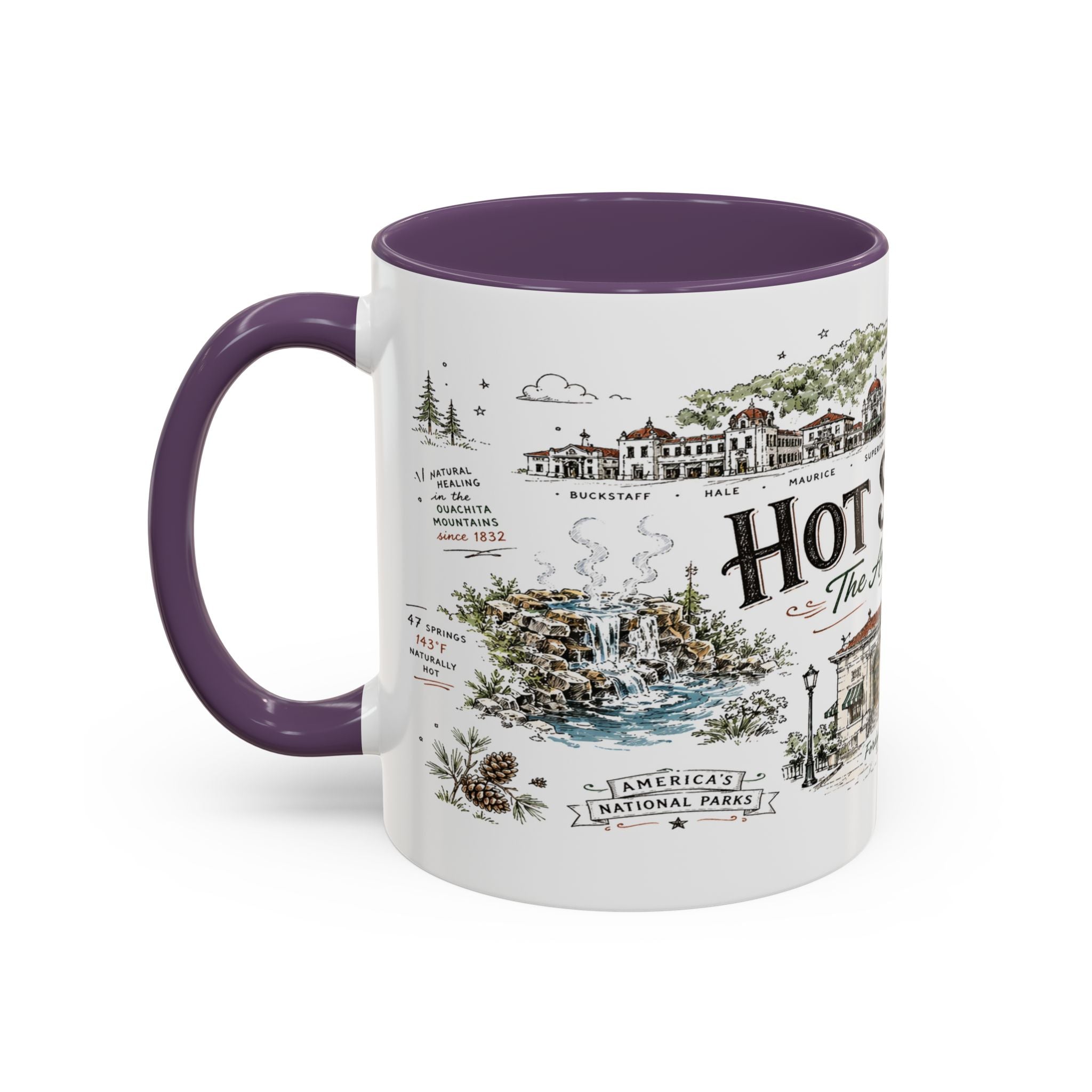 Hot Springs National Park Coffee Mug | Arkansas Thermal Spring Spa Gift | Accent Color Ceramic 11oz 15oz