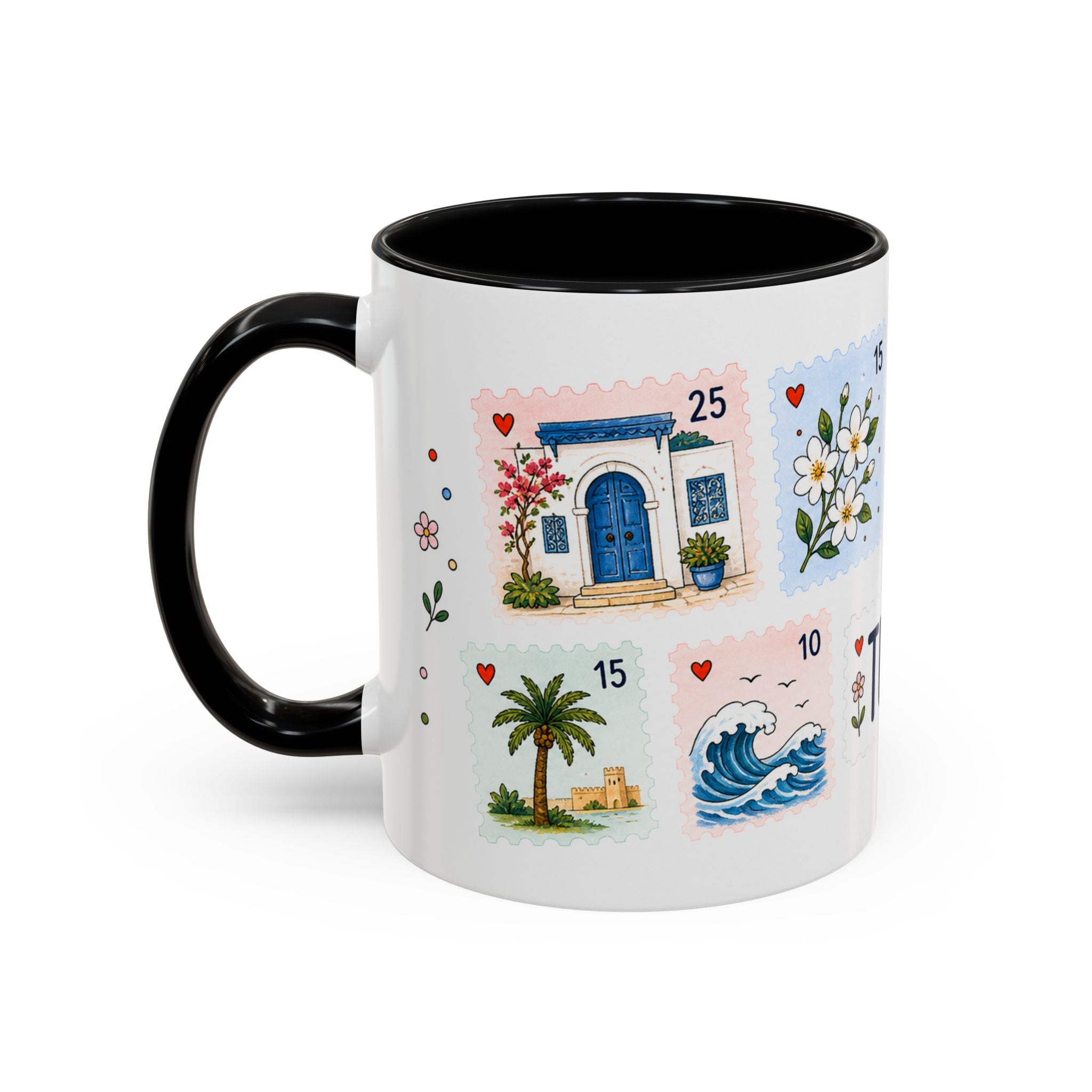 Tunis Coffee Mug | Postage Stamp Collage Mug | Travel Souvenir Accent Cup 11oz 15oz