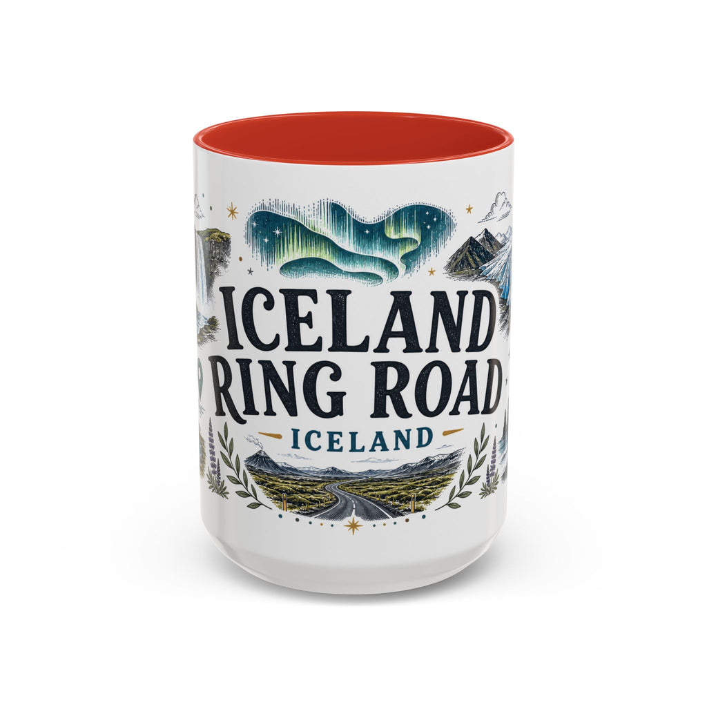 Iceland Ring Road Coffee Mug | Travel Destination Souvenir Gift | Accent Color Ceramic 11oz 15oz