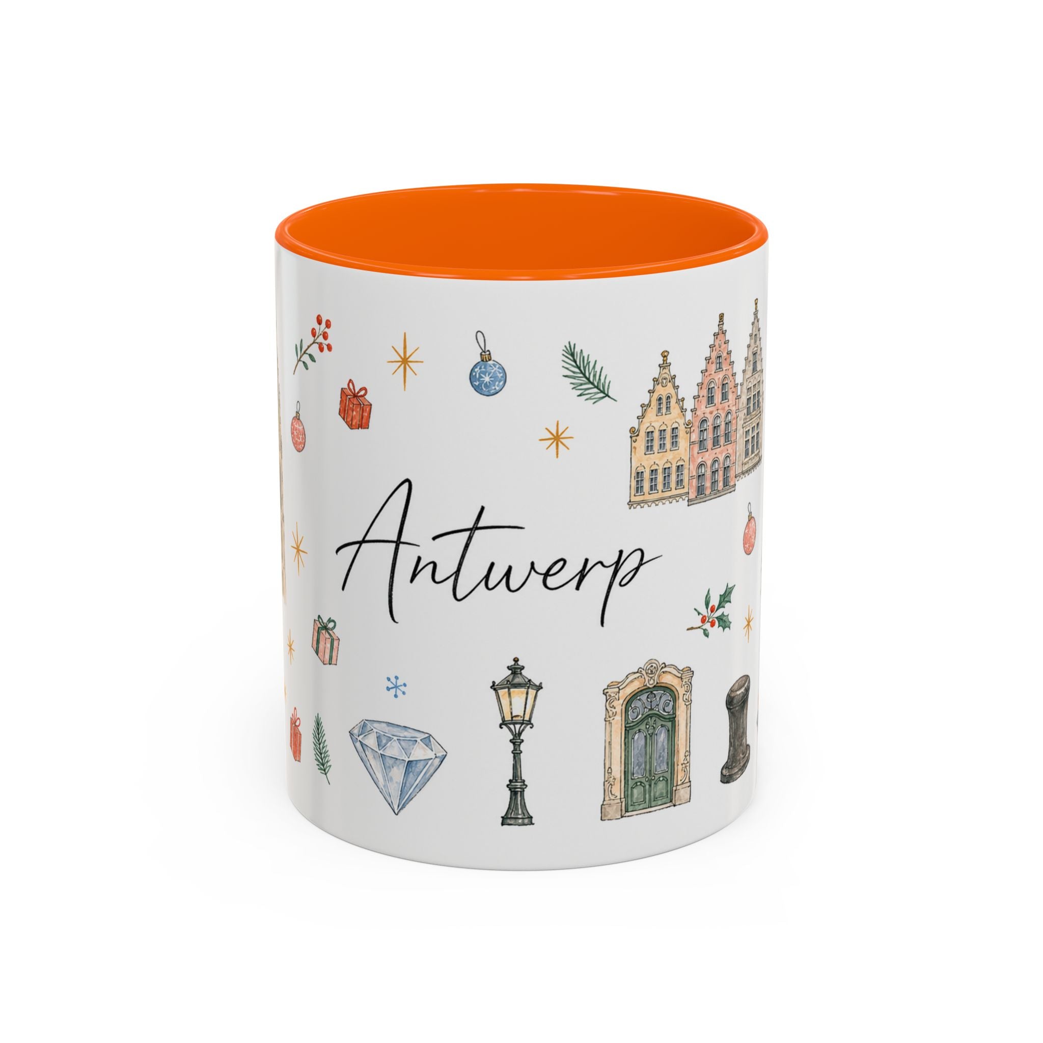 Antwerp Christmas Mug | Watercolor Travel Souvenir | Holiday Gift | Accent Ceramic Coffee Cup 11oz 15oz