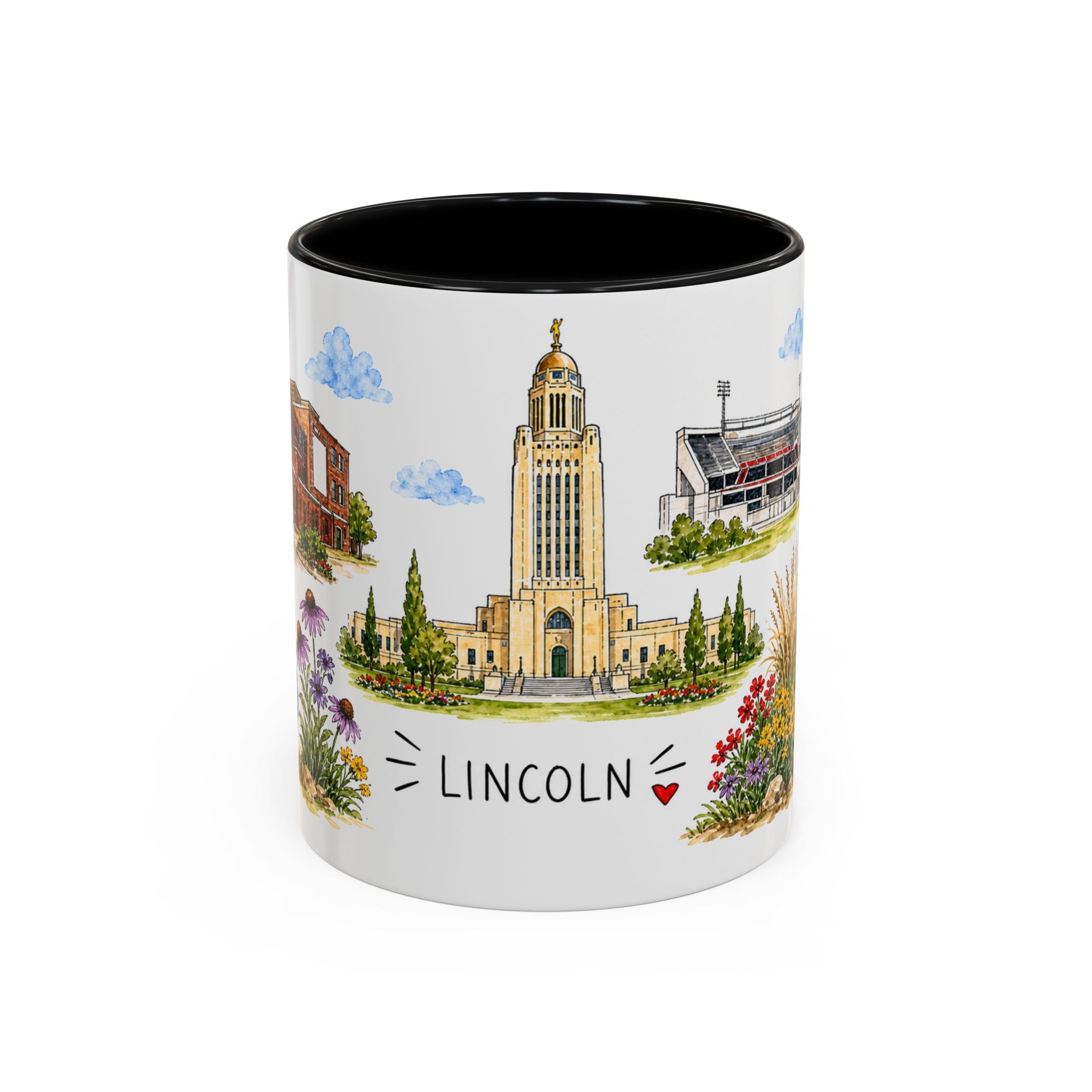 Lincoln Illustrated Travel Mug | City Souvenir Accent Coffee Mug | 11oz 15oz Ceramic Cup