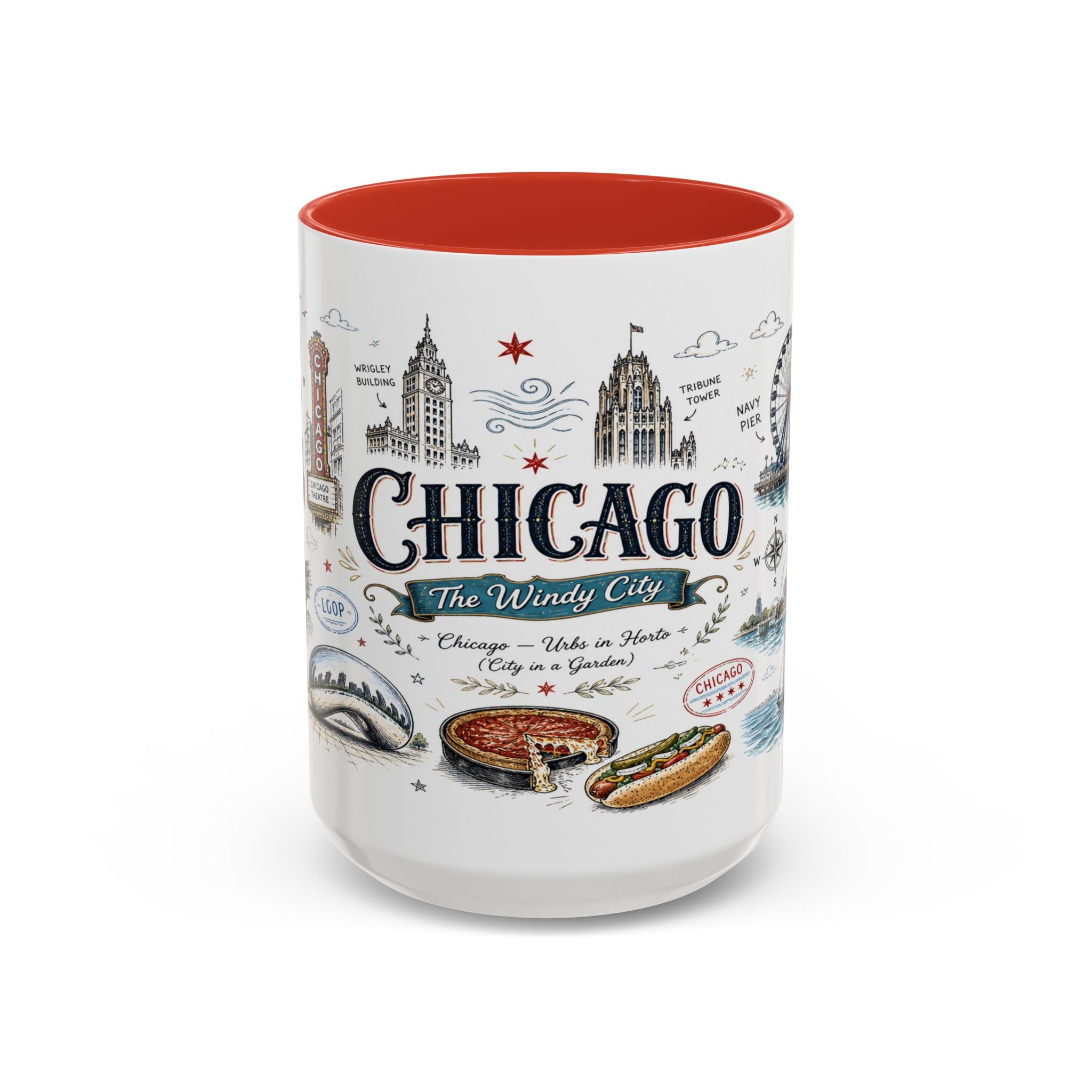 Chicago Coffee Mug | Illinois Souvenir City Gift | Accent Color Ceramic 11oz 15oz