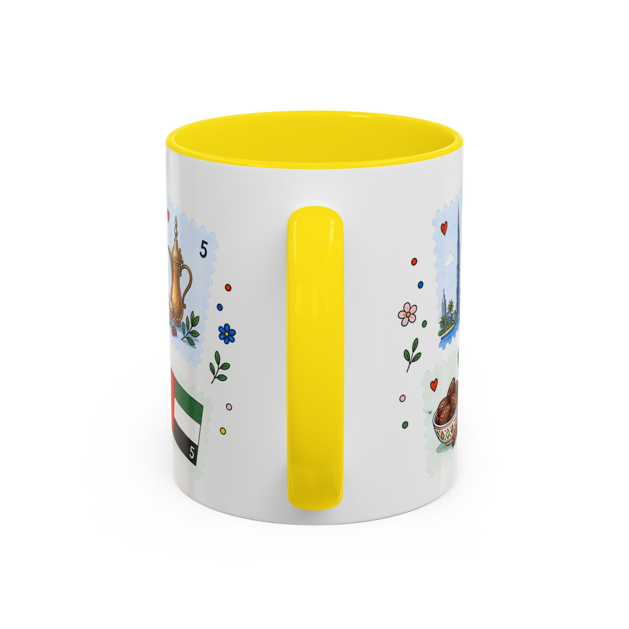 Dubai Coffee Mug | Postage Stamp Collage Mug | Travel Souvenir Accent Cup 11oz 15oz