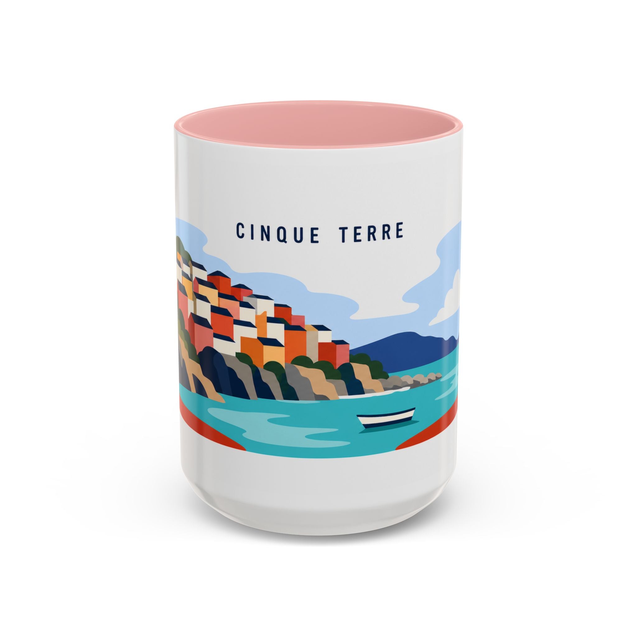 Cinque Terre Coffee Mug | Travel Destination Souvenir Gift | Accent Color Ceramic 11oz 15oz