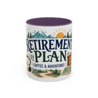 Retirement Plan Coffee And Adventures Mug | Travel Retirement Gift | Accent Color Ceramic 11oz 15oz