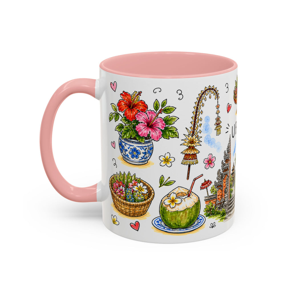 Ubud Illustrated Travel Mug | City Souvenir Accent Coffee Mug | 11oz 15oz Ceramic Cup