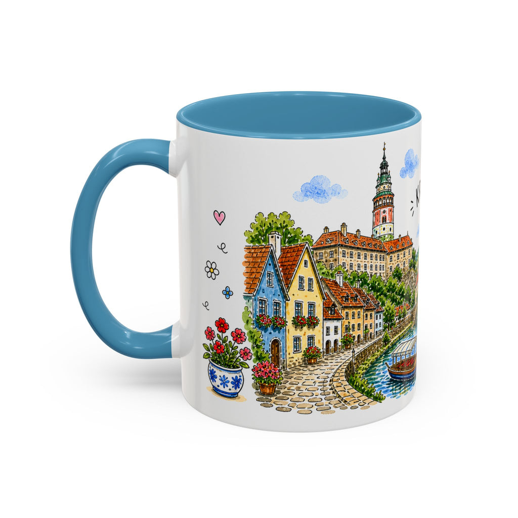 Cesky Krumlov Illustrated Travel Mug | Czechia Souvenir Accent Coffee Mug | 11oz 15oz Ceramic Cup