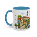 Cesky Krumlov Illustrated Travel Mug | Czechia Souvenir Accent Coffee Mug | 11oz 15oz Ceramic Cup