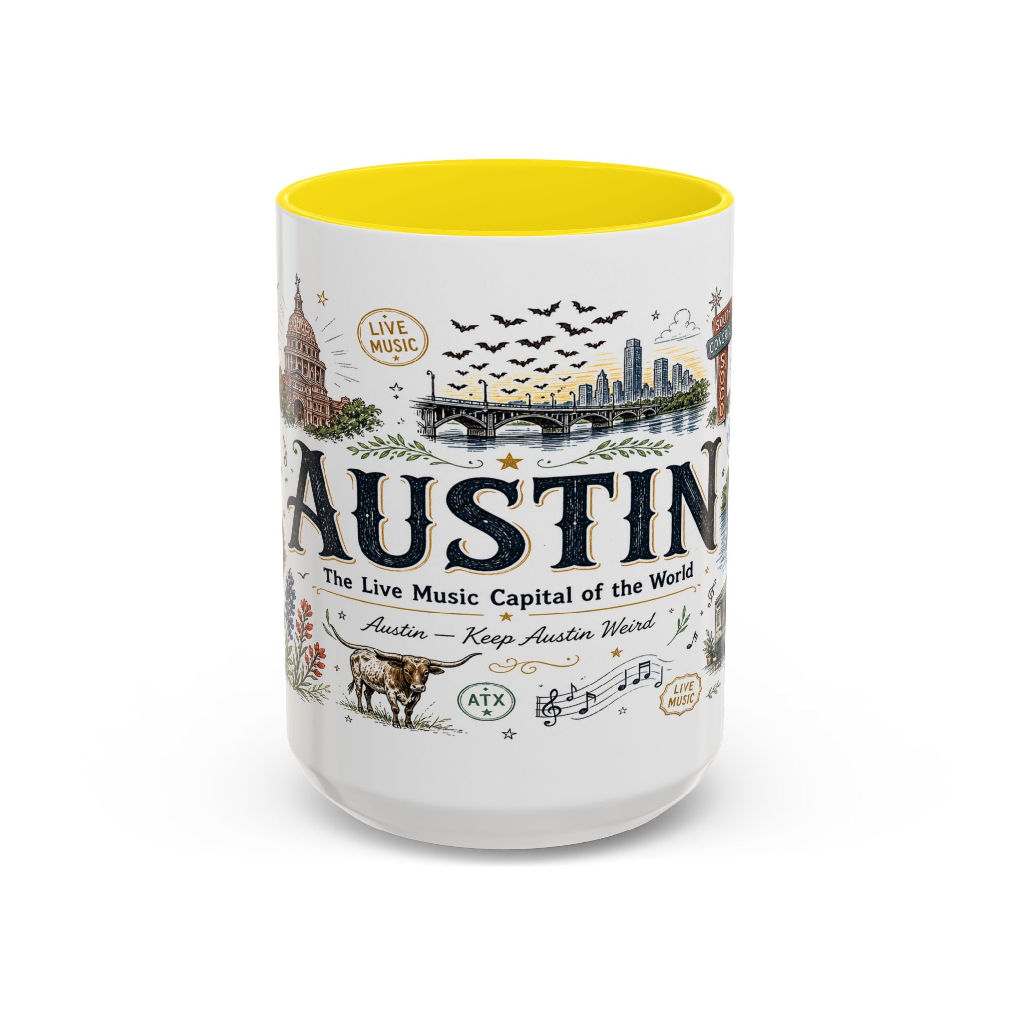Austin Coffee Mug | Texas Souvenir City Gift | Accent Color Ceramic 11oz 15oz