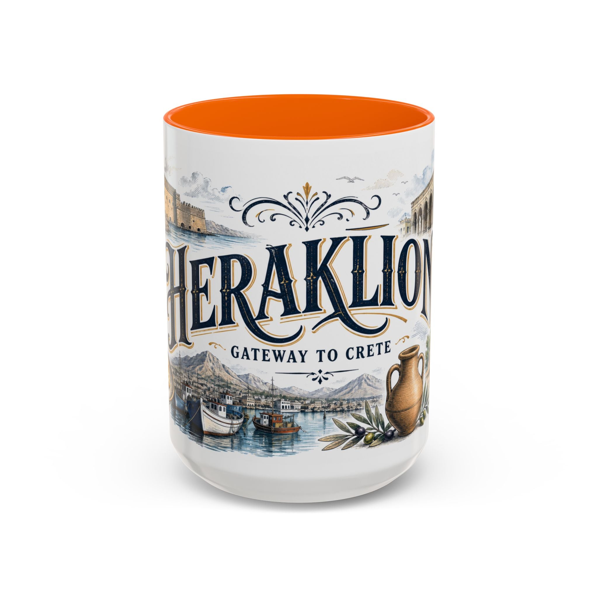 Heraklion Coffee Mug | Greece Travel Souvenir | Vintage Illustrated City Gift | 11 oz 15 oz Accent Mug